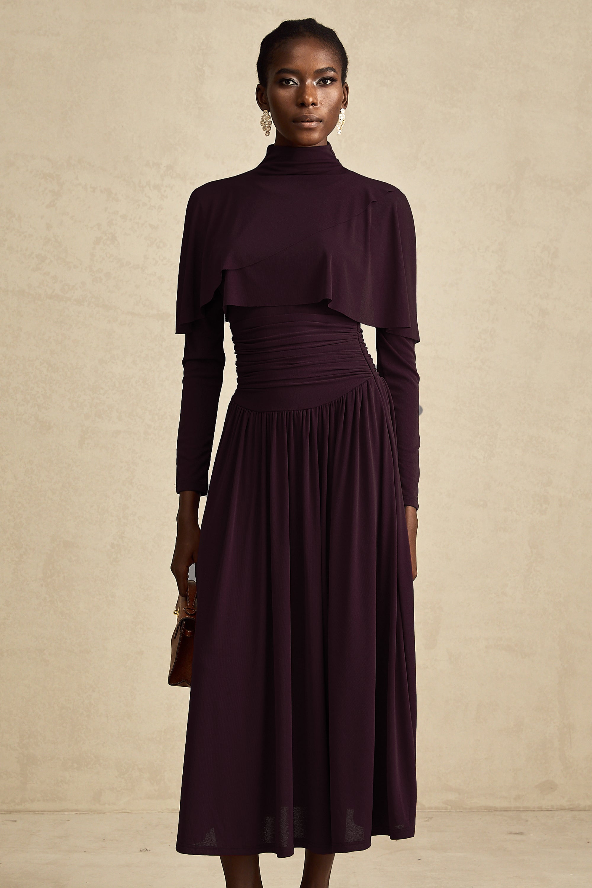 Camille Red Ruched Midi Dress with Flap Design Detail (Final Sale-US Only)