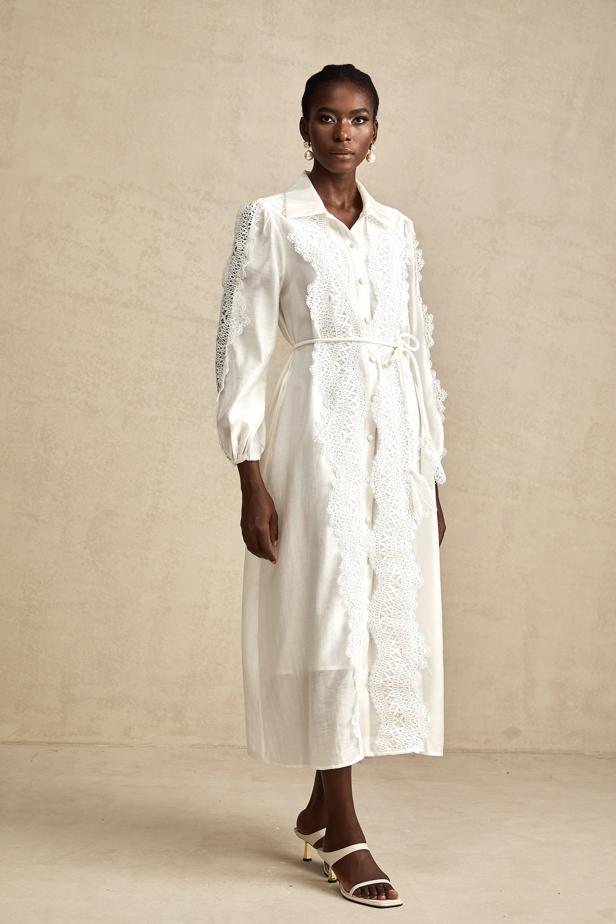 Colette white lace-detail tied-waist midi dress (Final Sale-US Only)