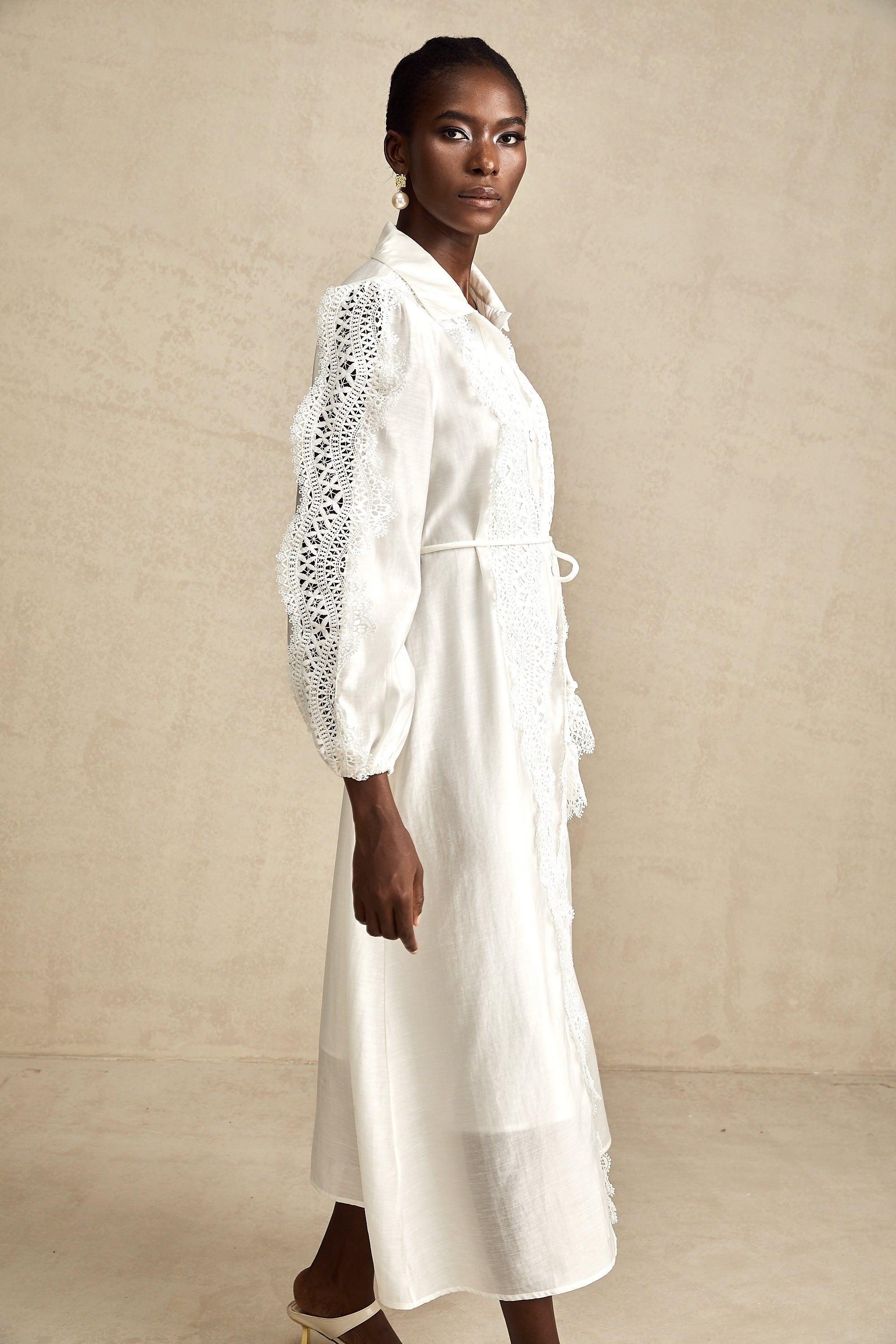 Colette white lace-detail tied-waist midi dress (Final Sale-US Only)