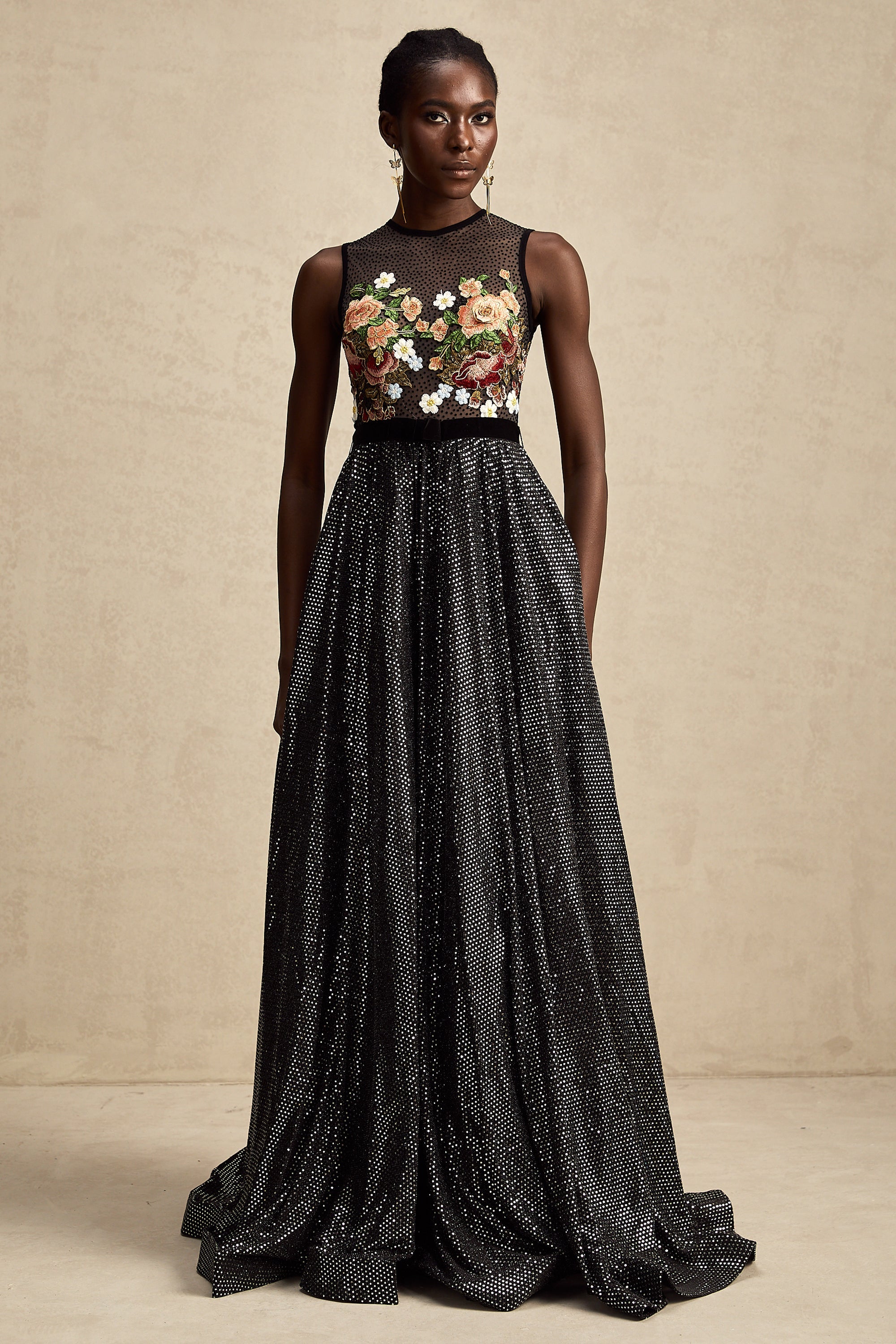 Agathe floral embroidered embellished maxi dress (Final Sale)