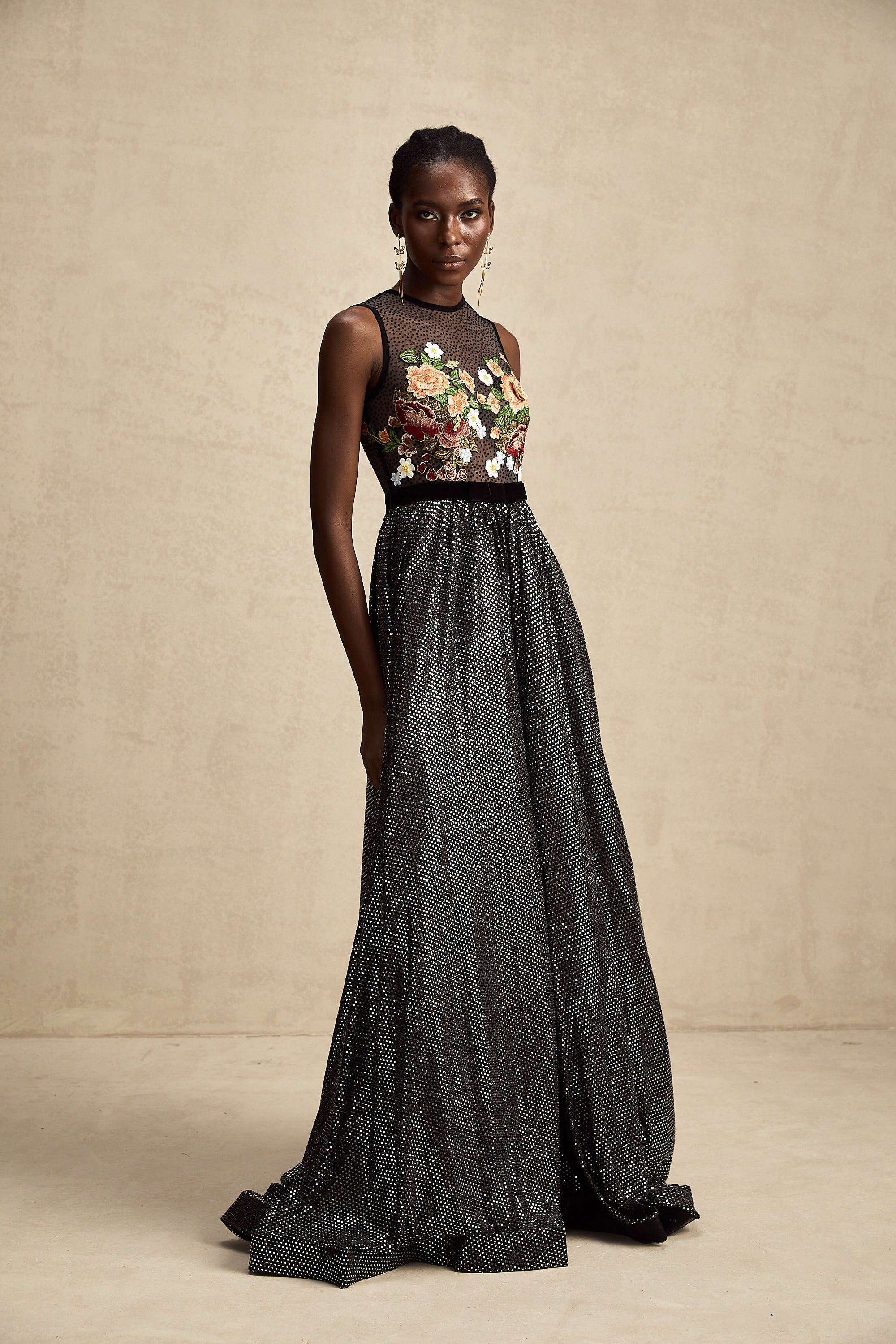 Agathe floral embroidered embellished maxi dress (Final Sale)