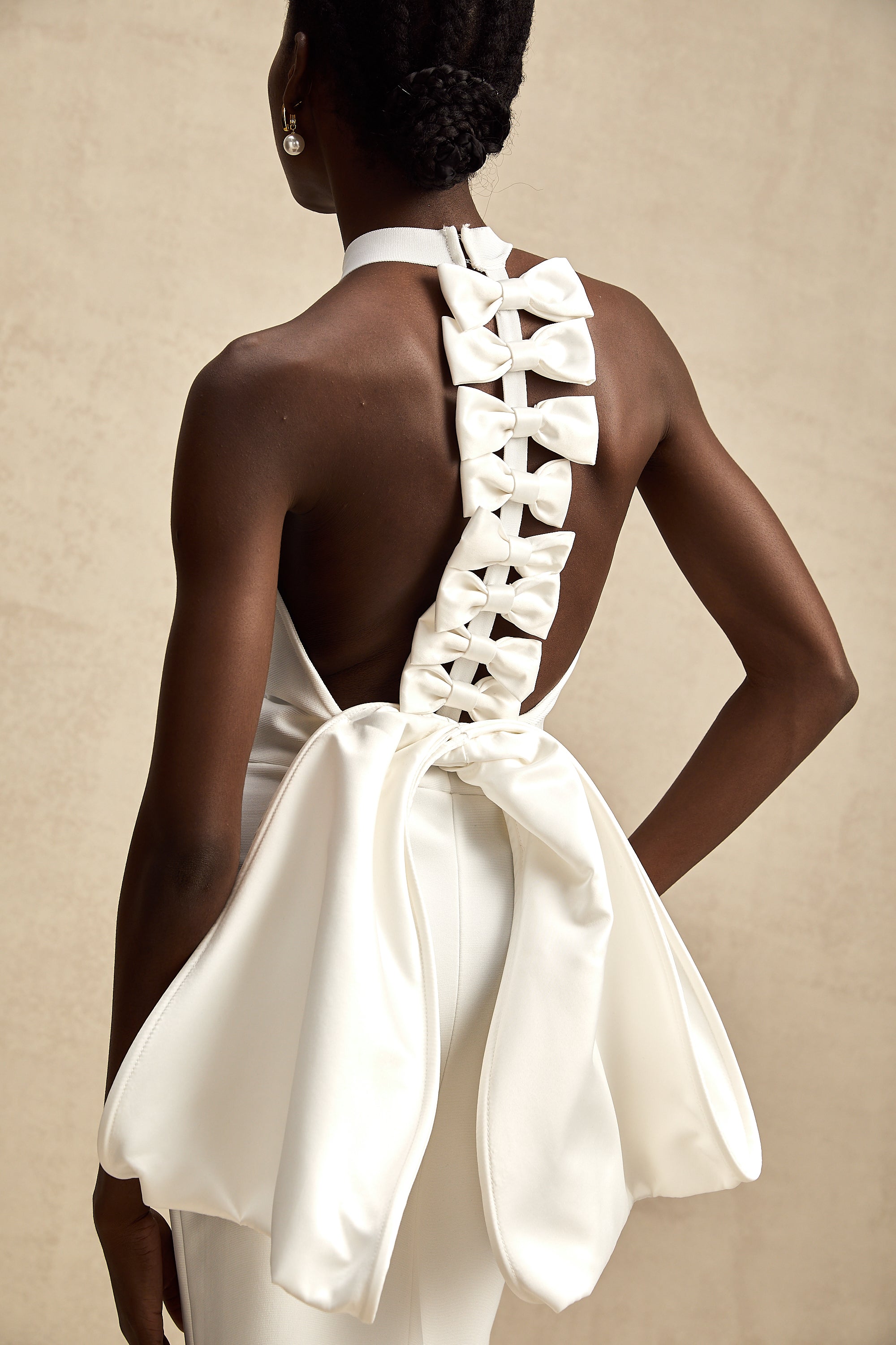 Capucine white oversize-bow bandage dress (Final Sale)