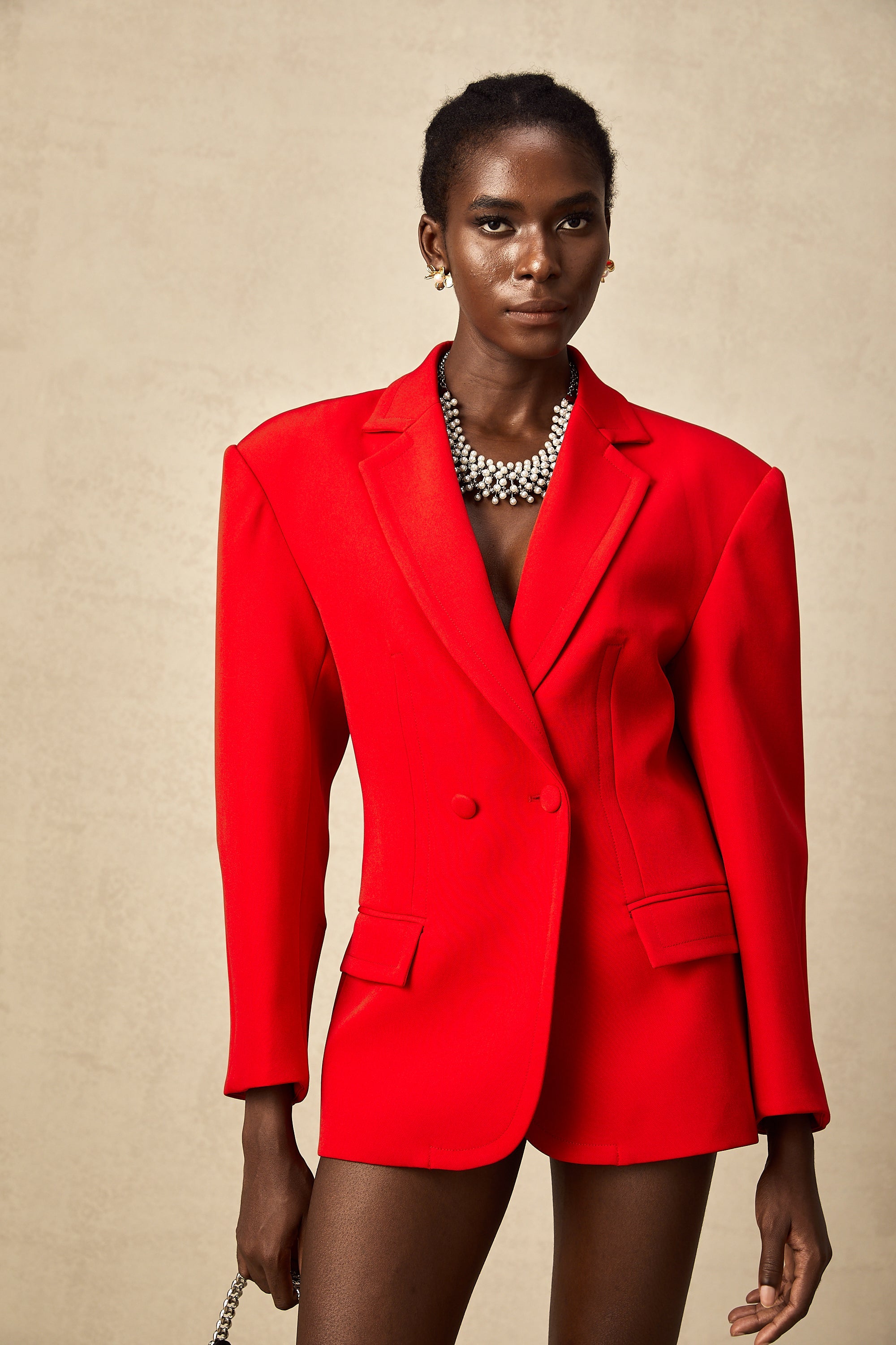 Coline red hourglass double-breasted blazer(Final Sale)