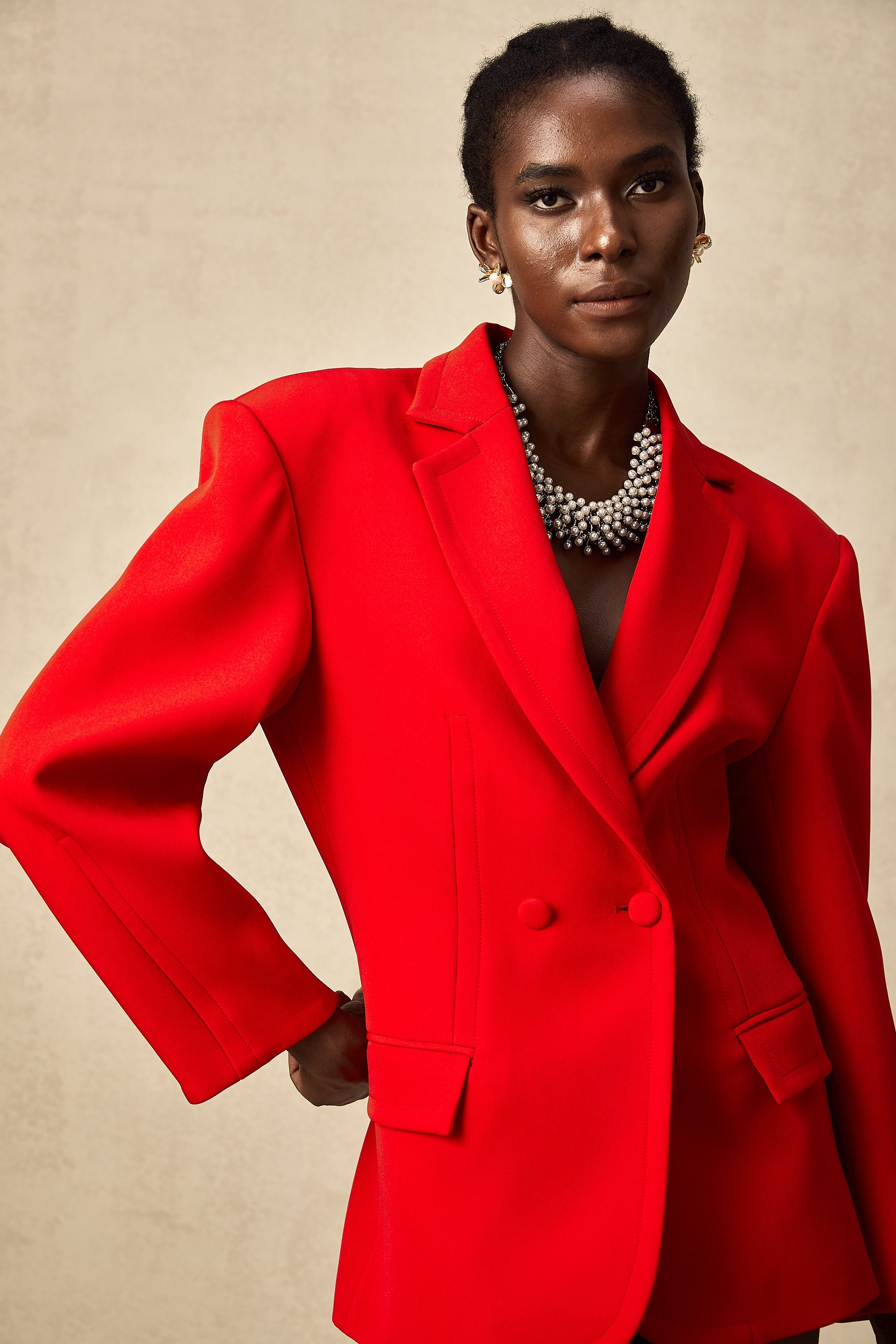 Coline red hourglass double-breasted blazer(Final Sale)
