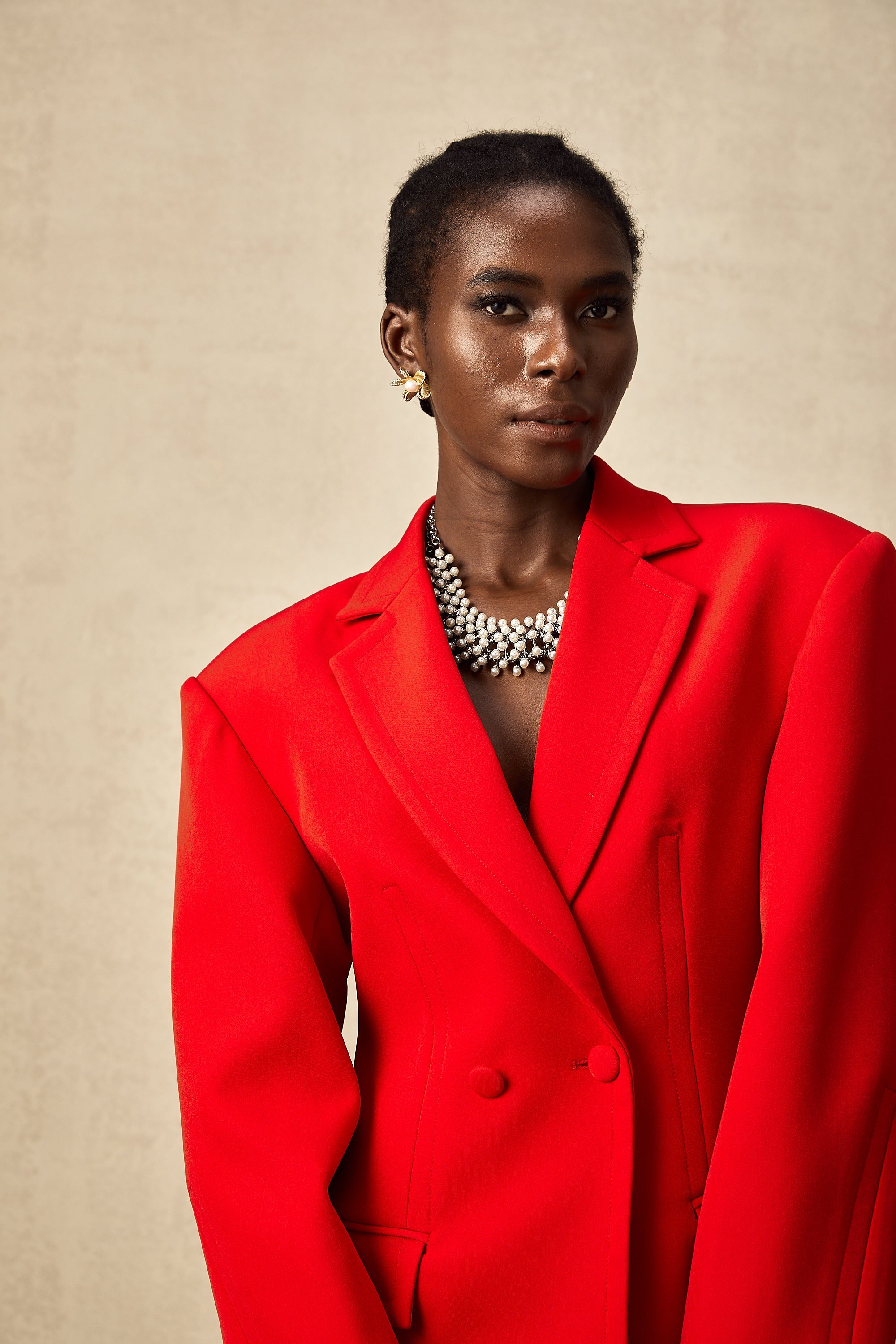 Coline red hourglass double-breasted blazer(Final Sale)