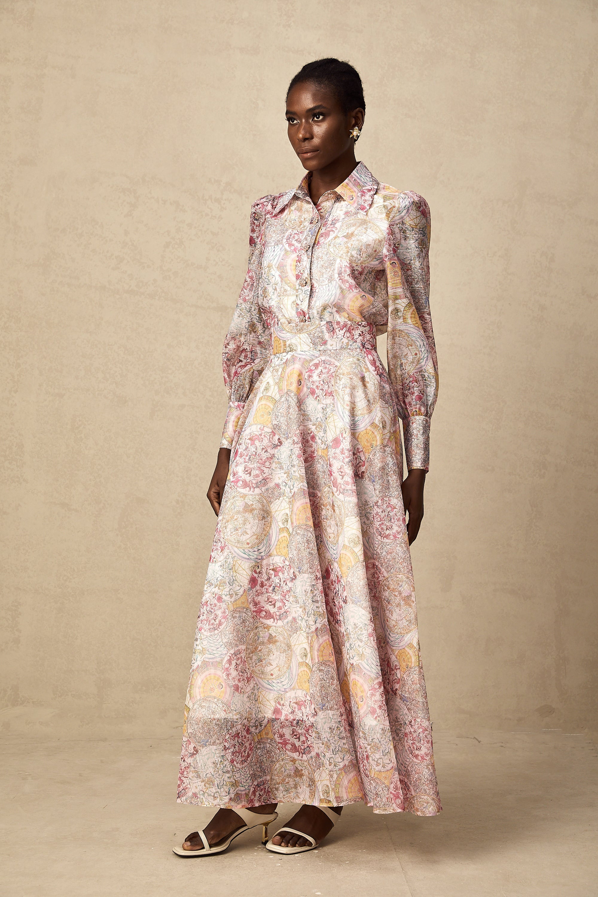 Cherry pink pattern-print shirt & skirt matching set(Final Sale-US Only)