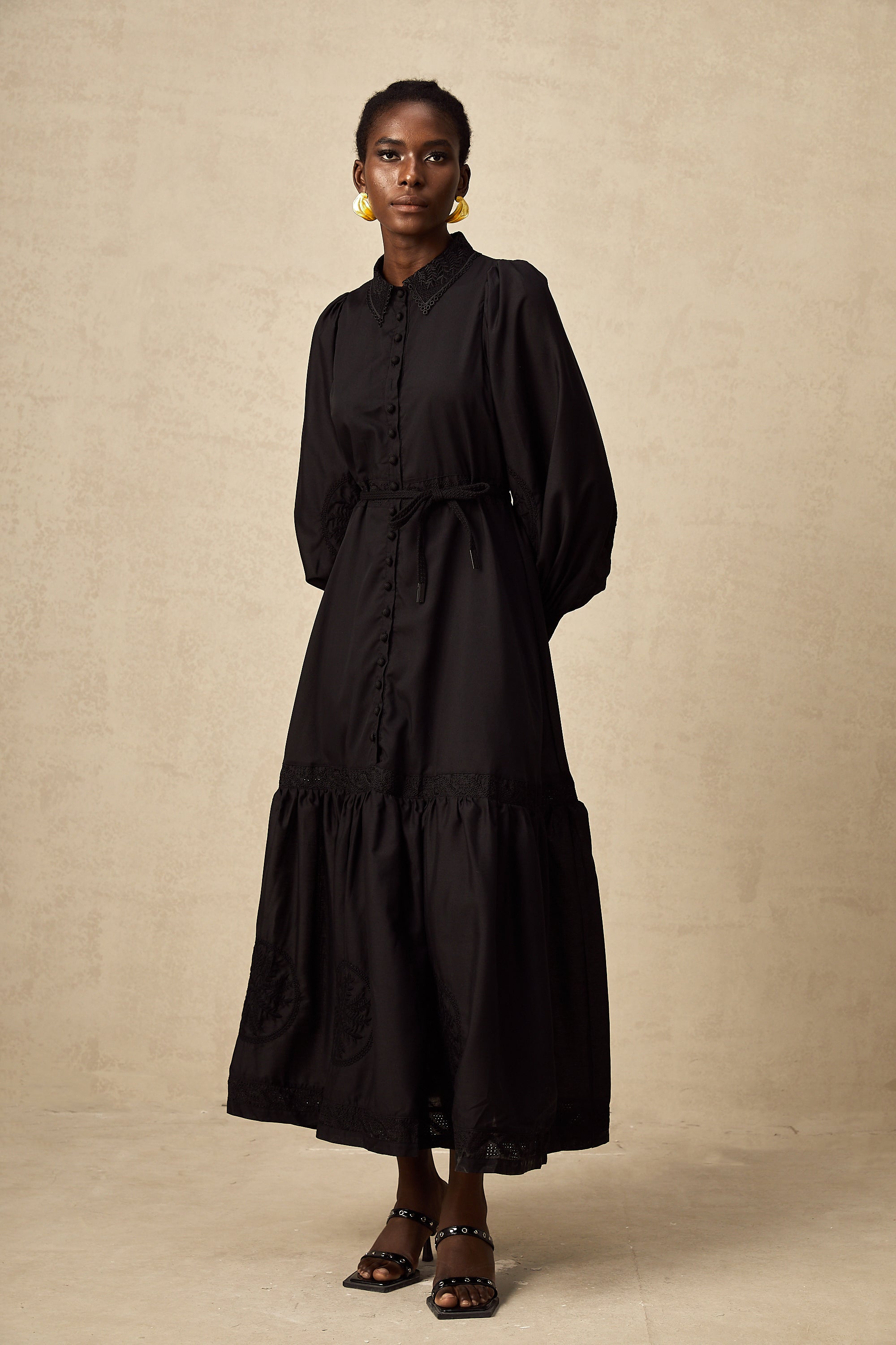 Arcadia black lace embroidered midi dress (Final Sale)