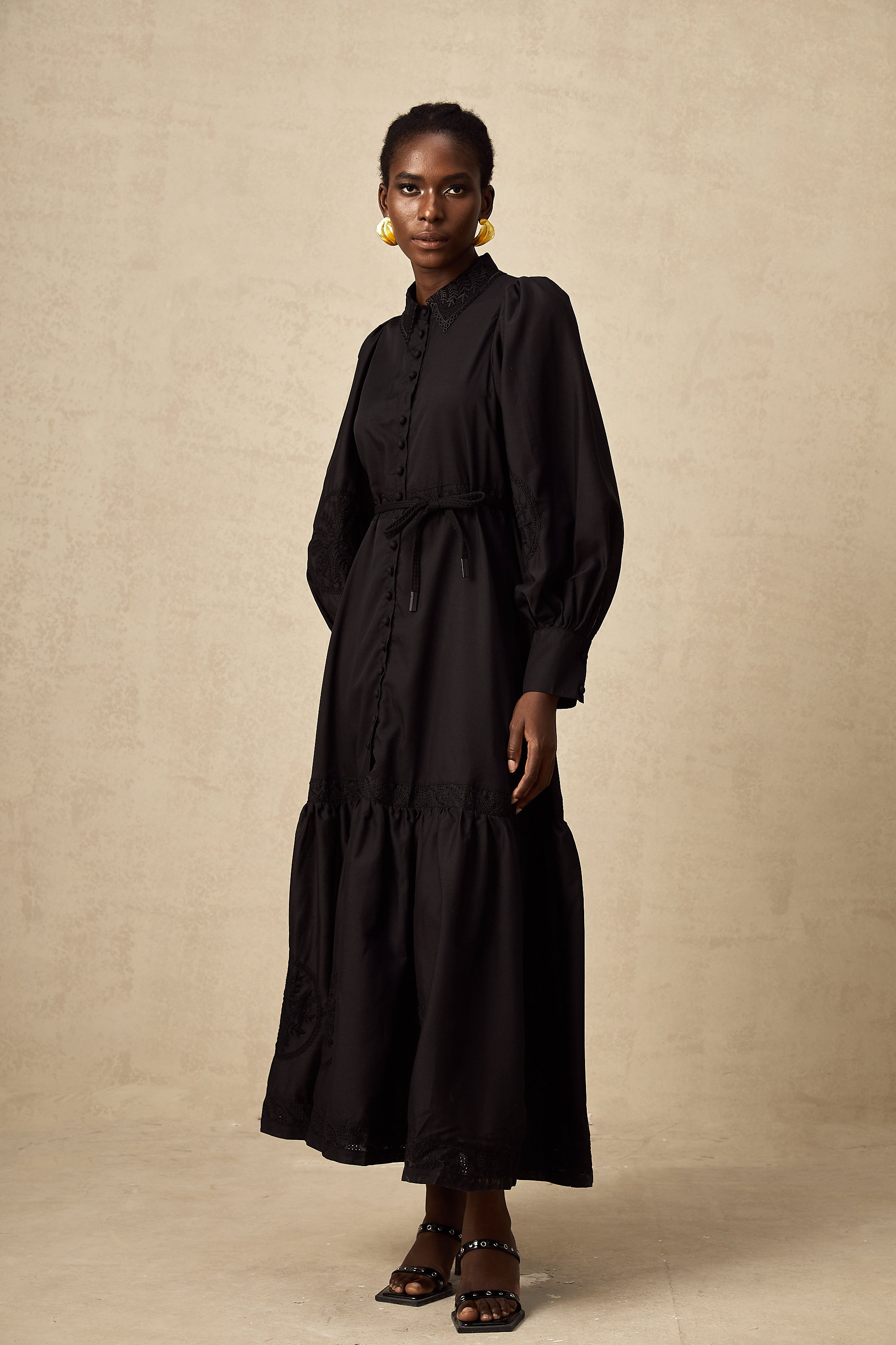 Arcadia black lace embroidered midi dress (Final Sale)