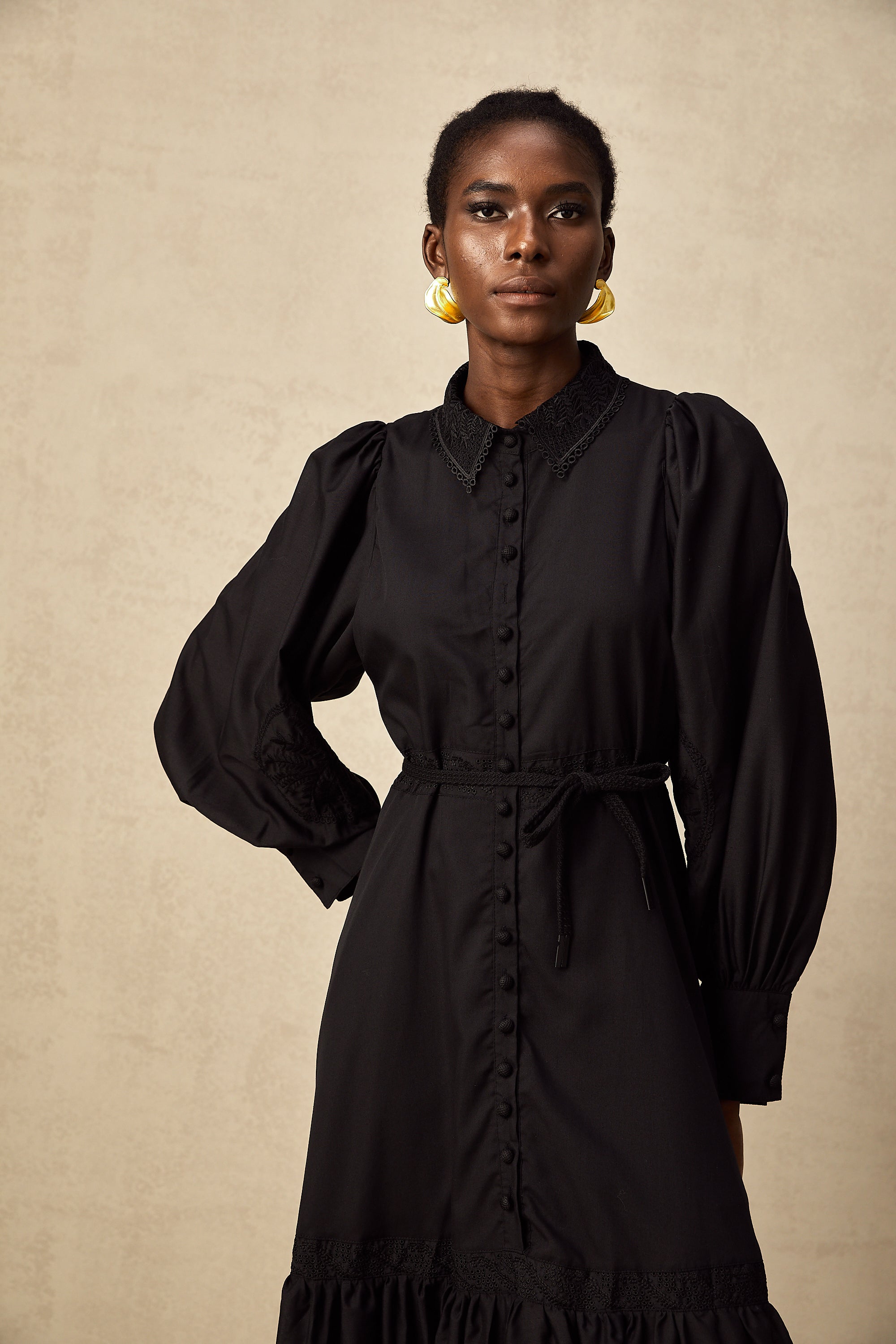 Arcadia black lace embroidered midi dress (Final Sale)