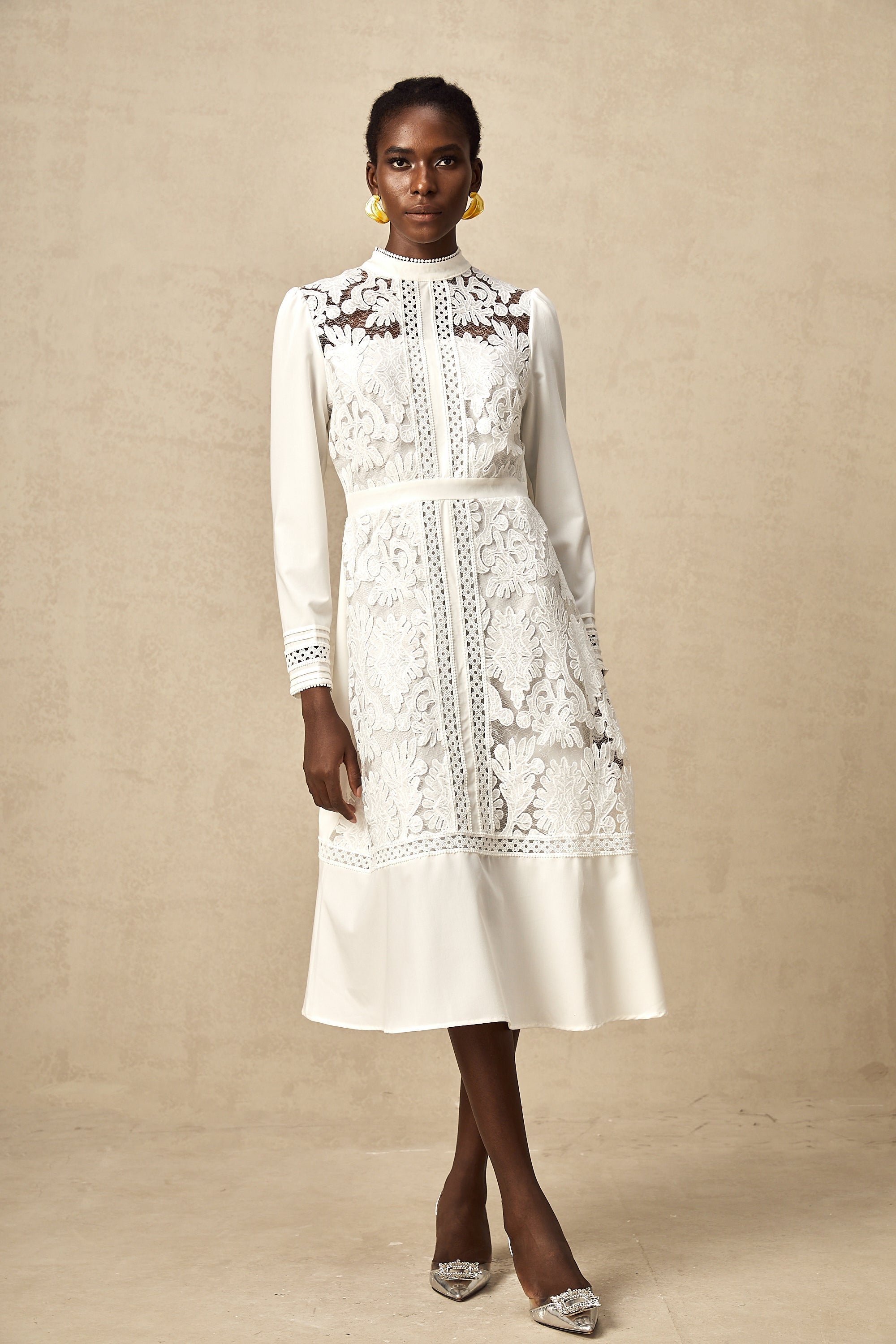 Madeleine white panelled embroidered midi dress (Final Sale-US Only)