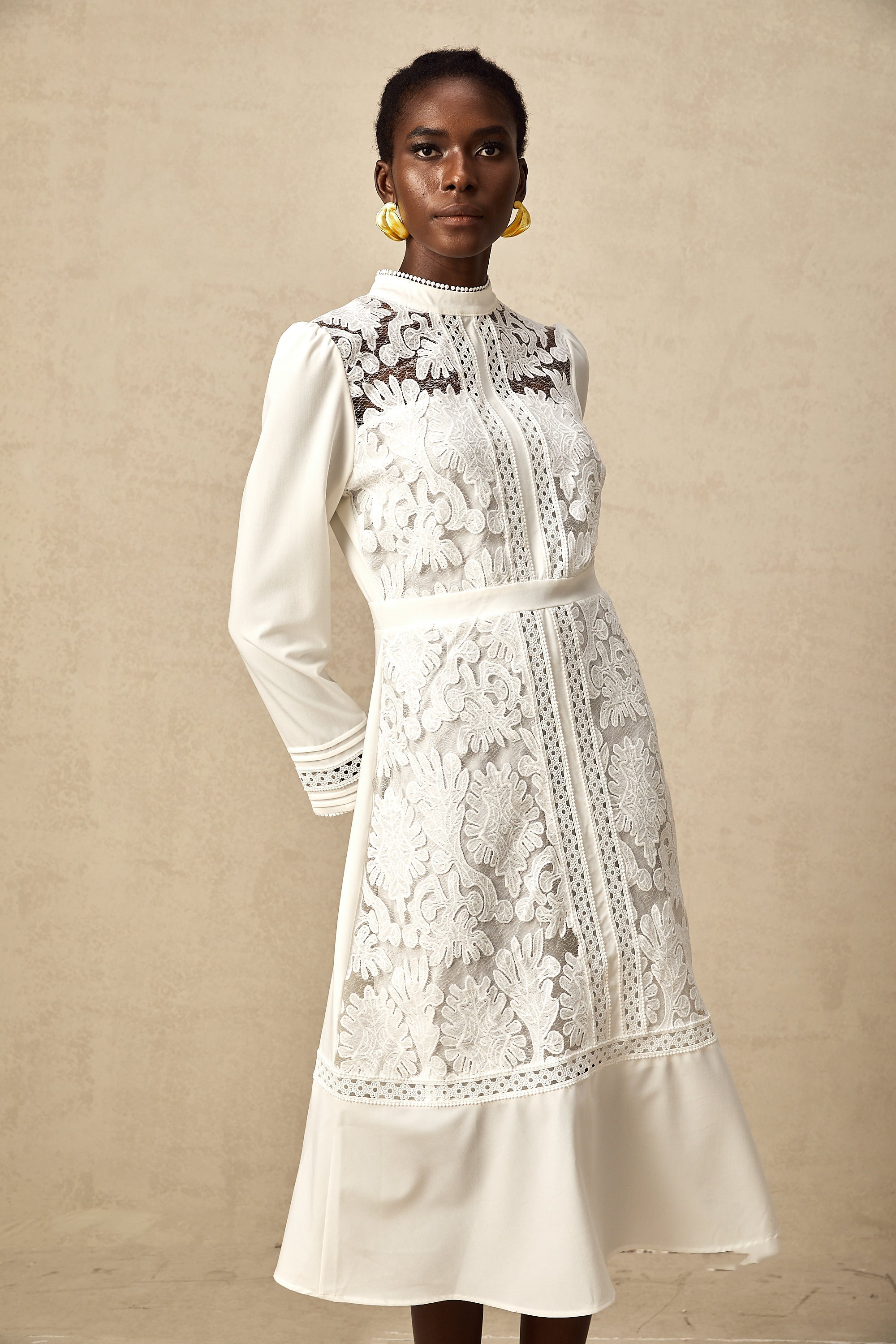 Madeleine white panelled embroidered midi dress (Final Sale-US Only)