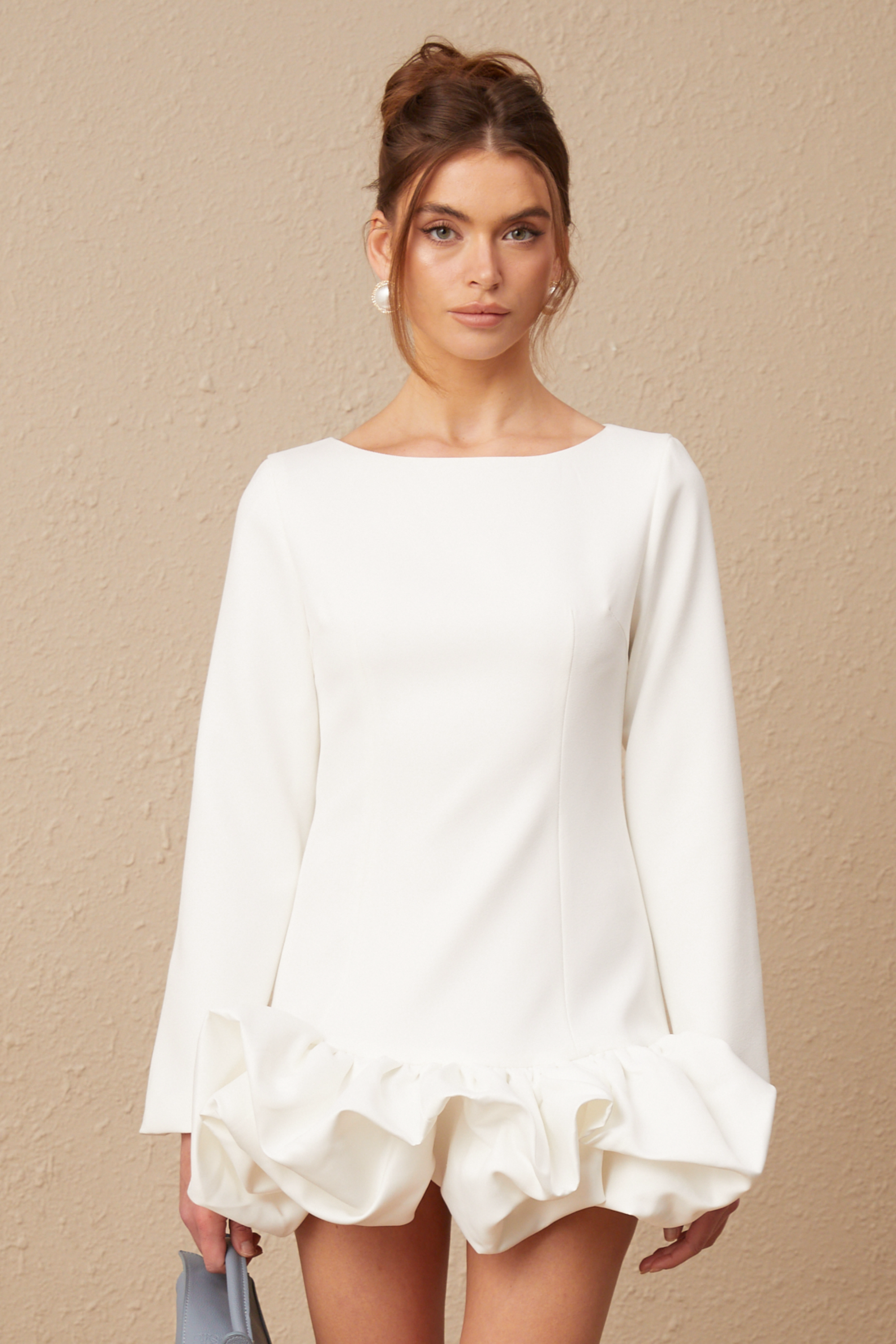 Elodie bubble-skirt mini dress in White (Final Sale-US Only)