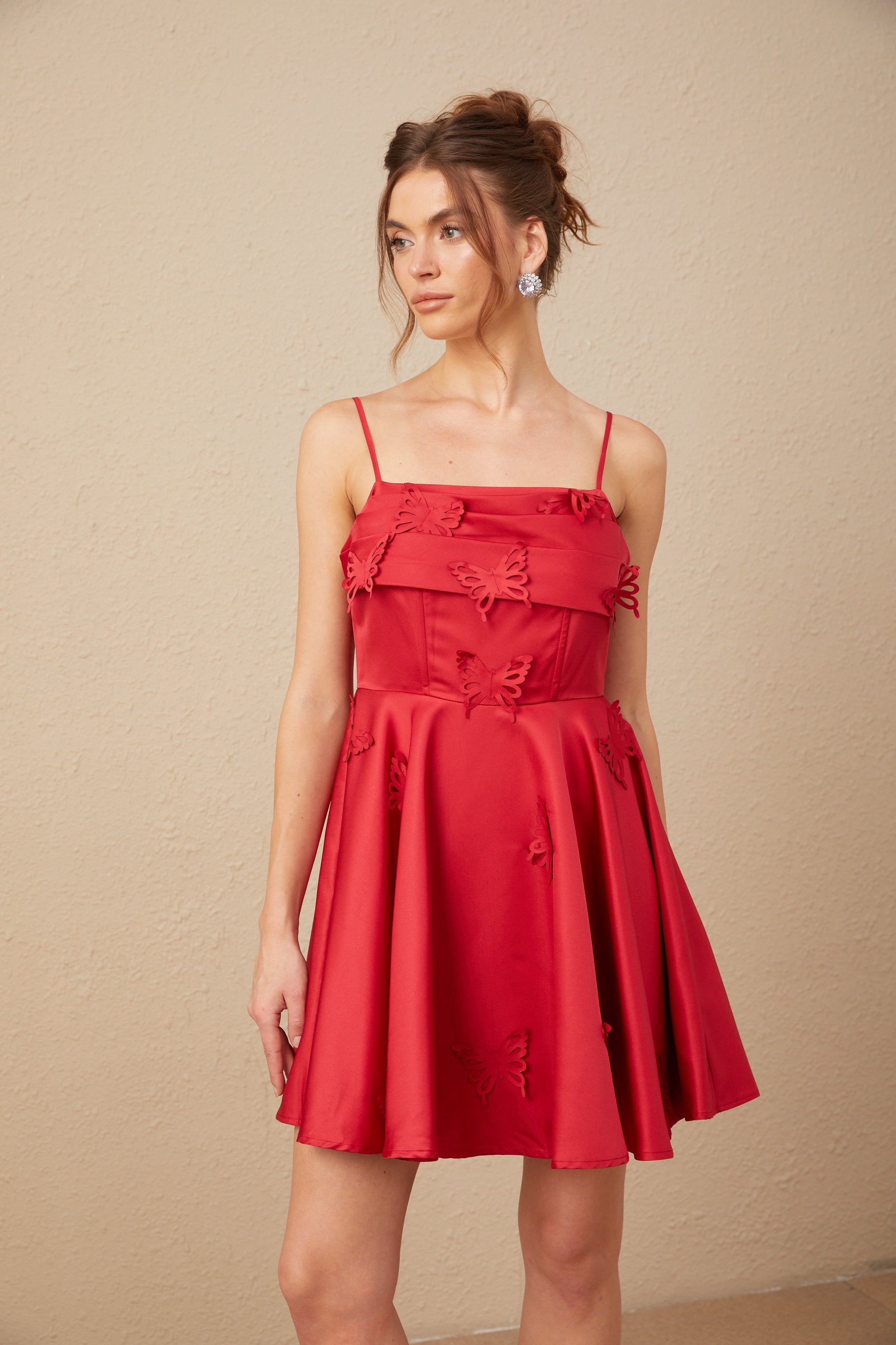 Fleur red butterfly flared mini dress (Final Sale)