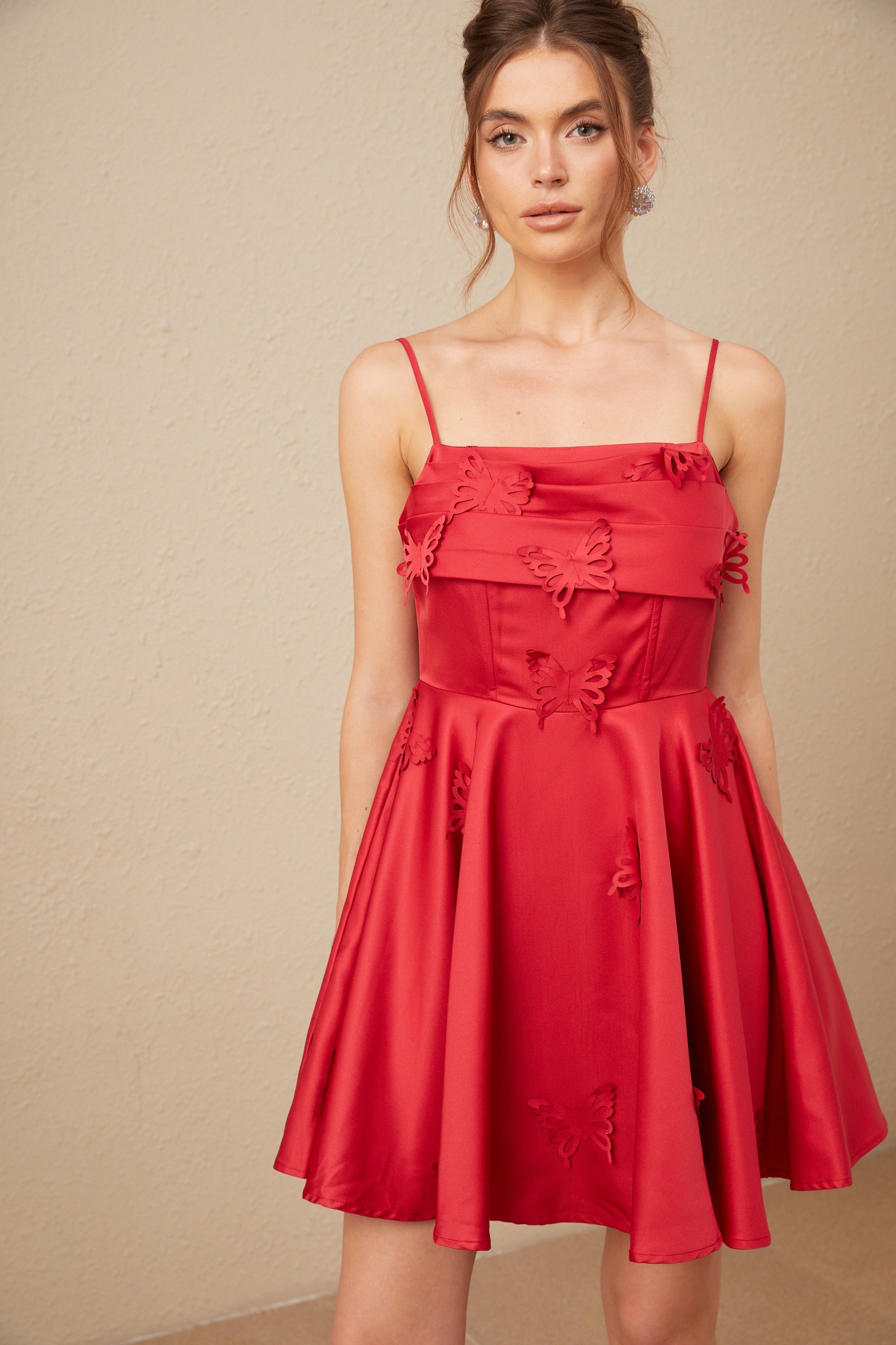 Fleur red butterfly flared mini dress (Final Sale)