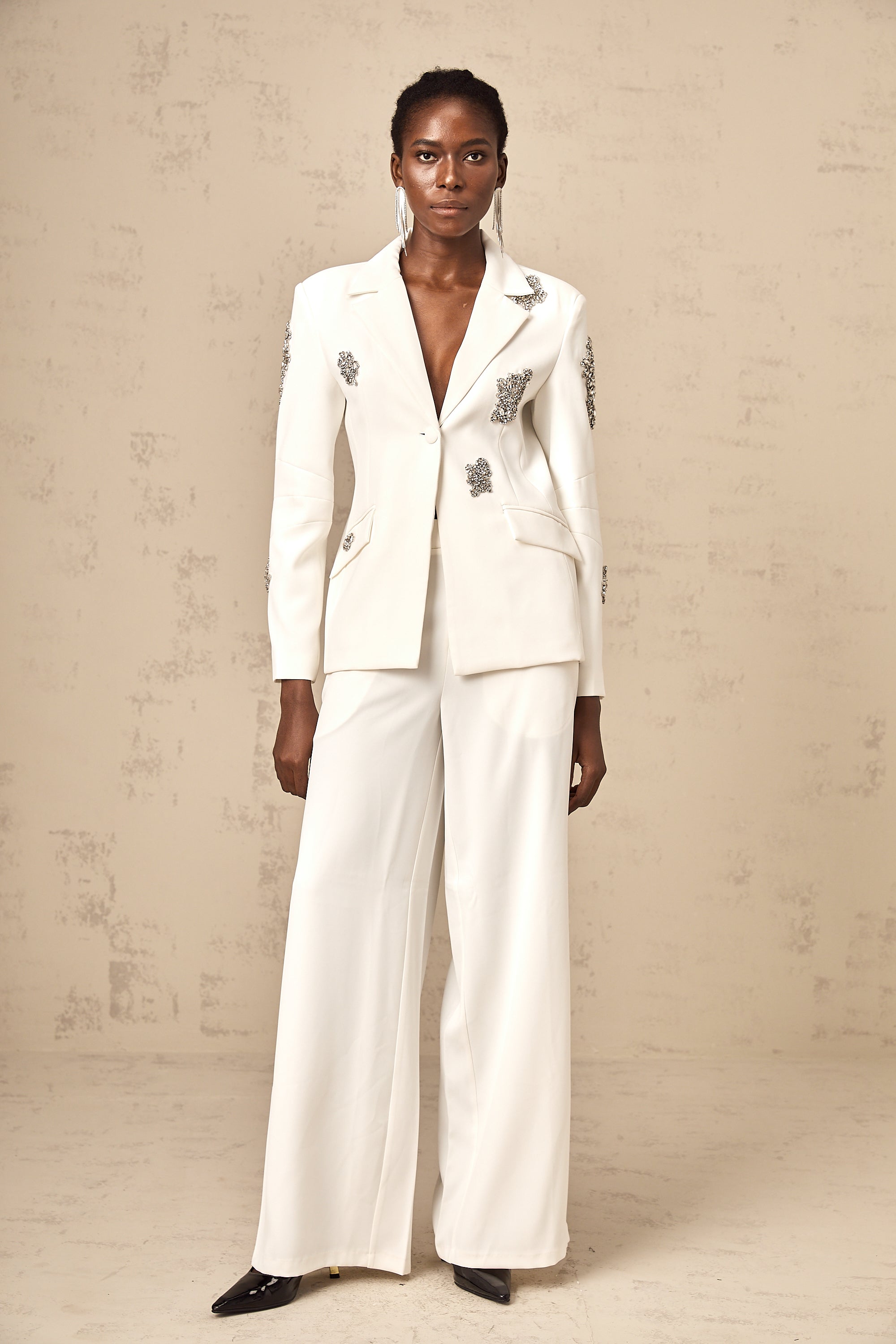 Edvige white crystal-embellished blazer & trousers matching set (Final Sale-US Only)