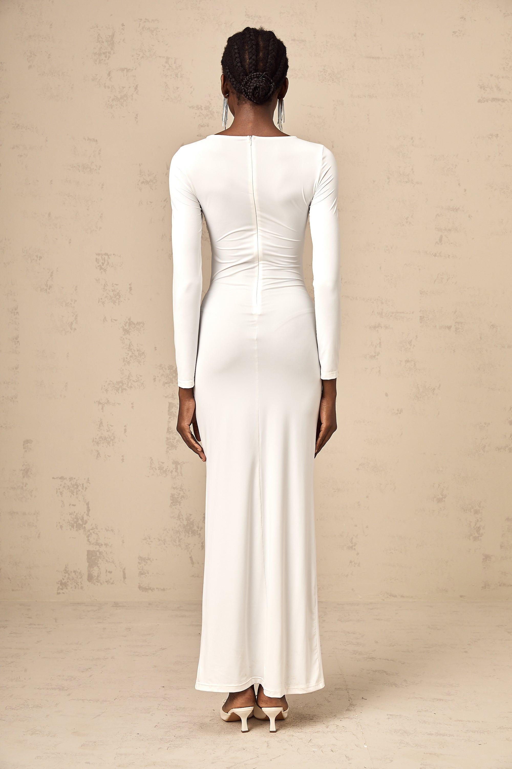 Elena white ribbon twist-detail ruched maxi dress (Final Sale-US Only)