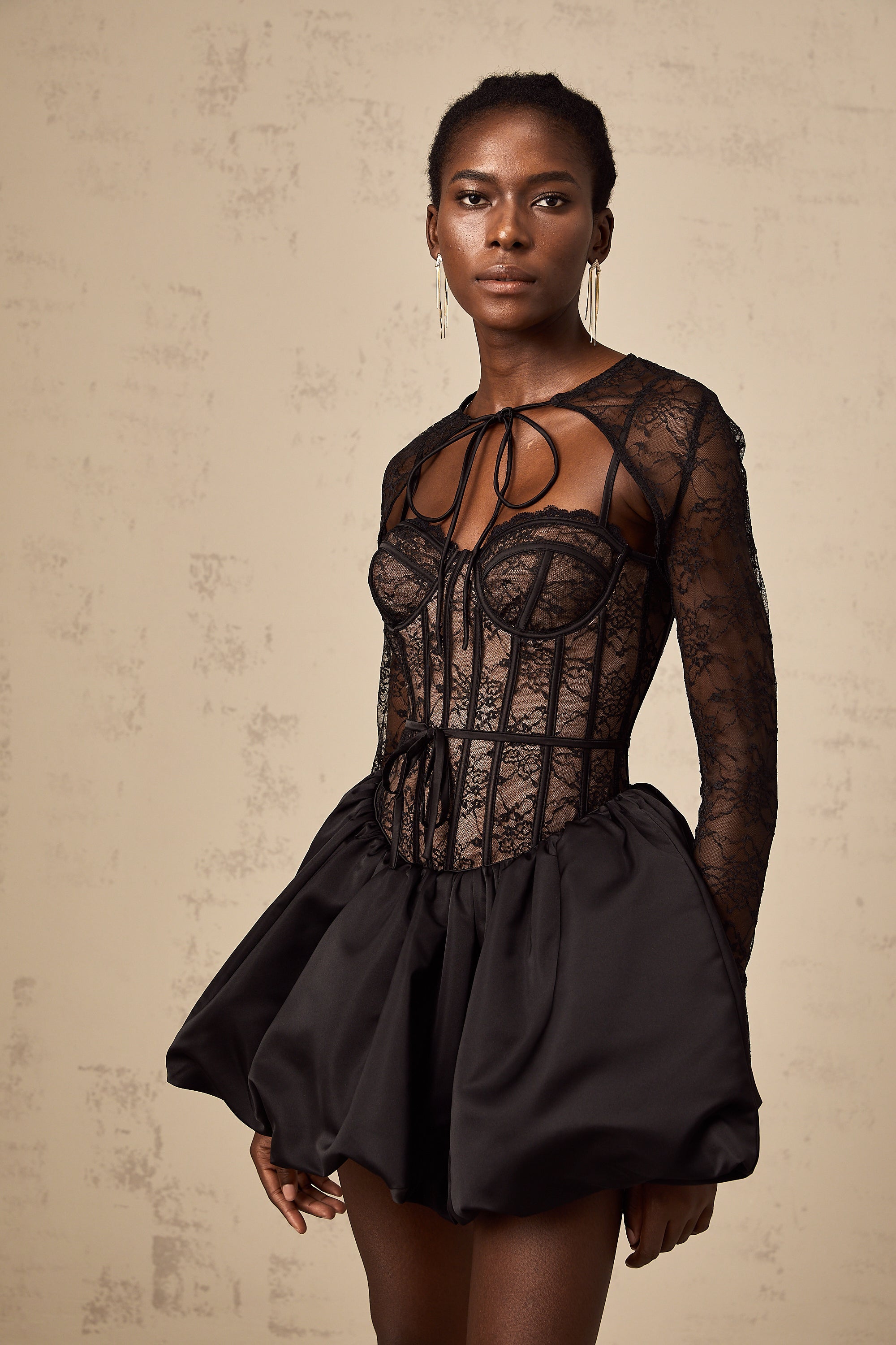 Louise black floral-lace vest & dress matching set (Final Sale-US Only)