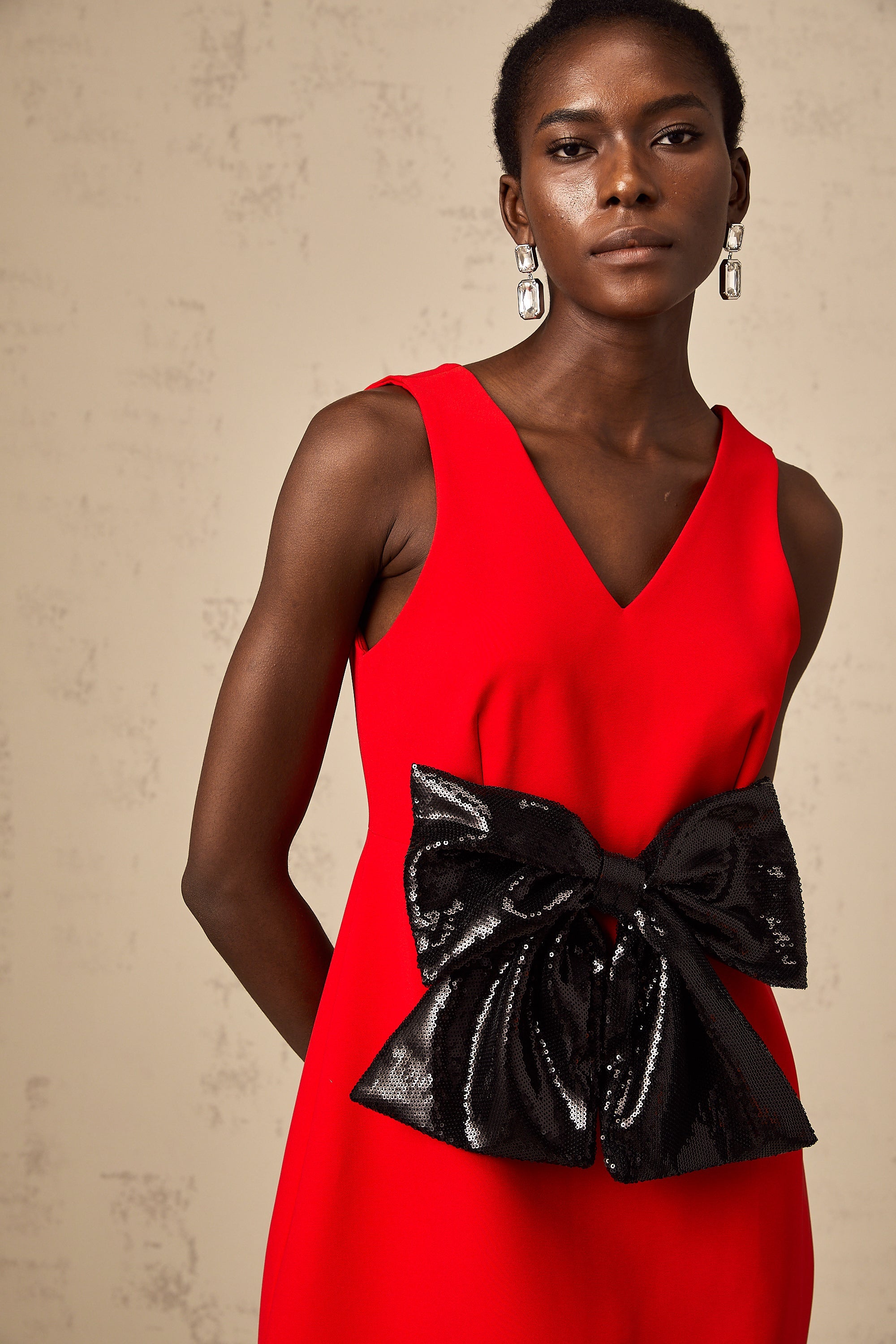 Roxane V-neck sequin-bow mini dress in Red (Final Sale-US Only)