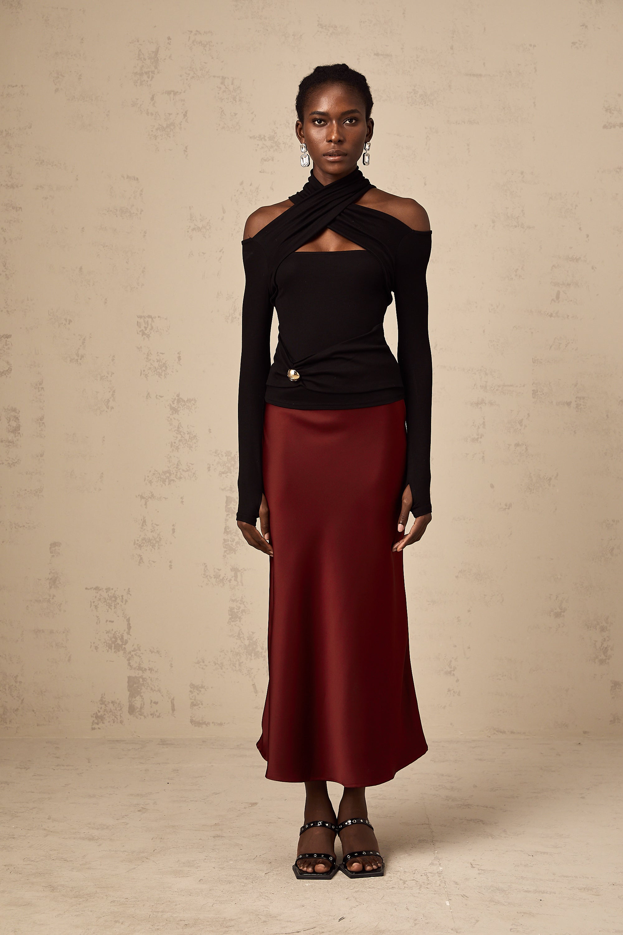 Odette black ruched stretch-jersey top (Final Sale)