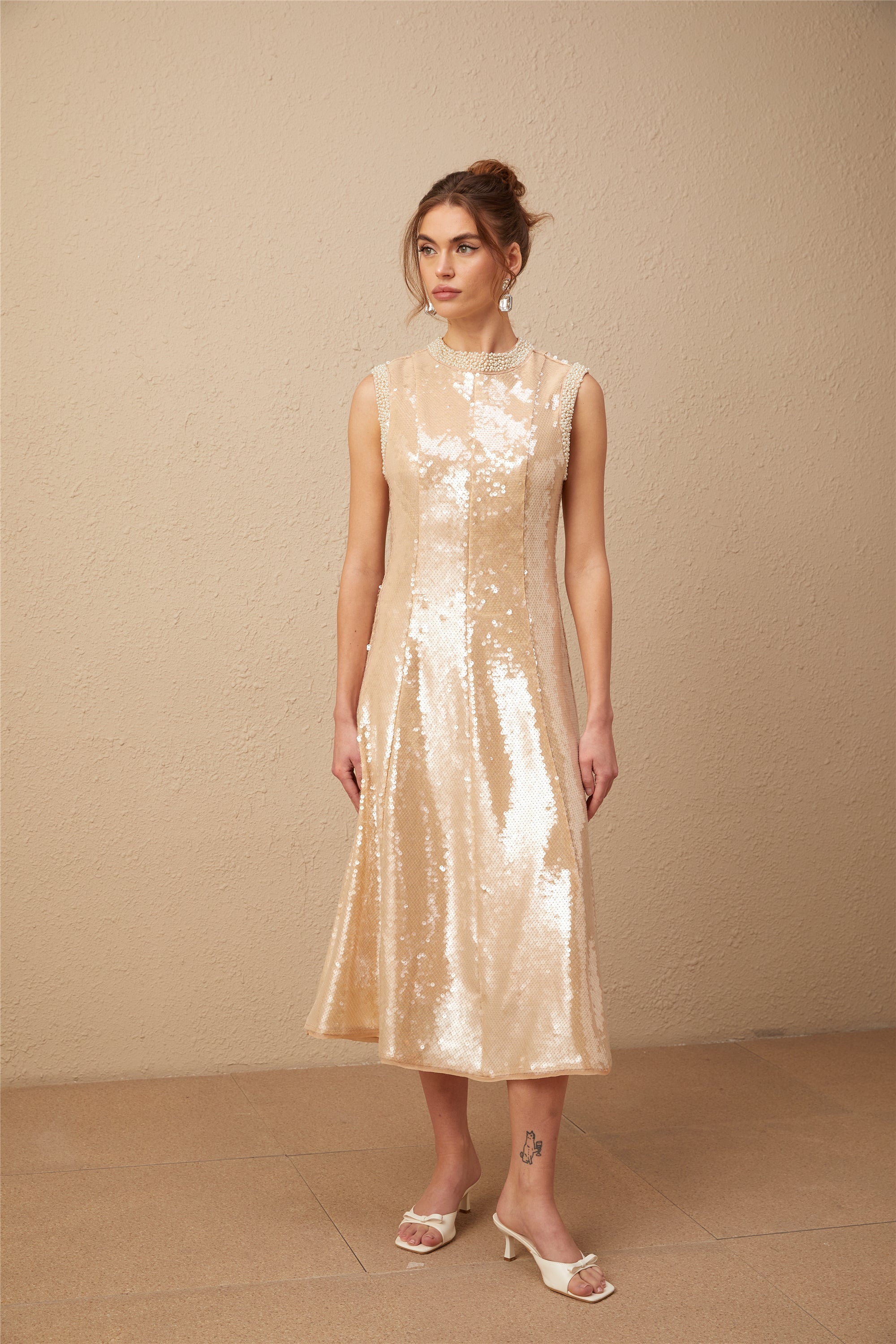 Ornella faux-pearl sequined midi dress (Final Sale)
