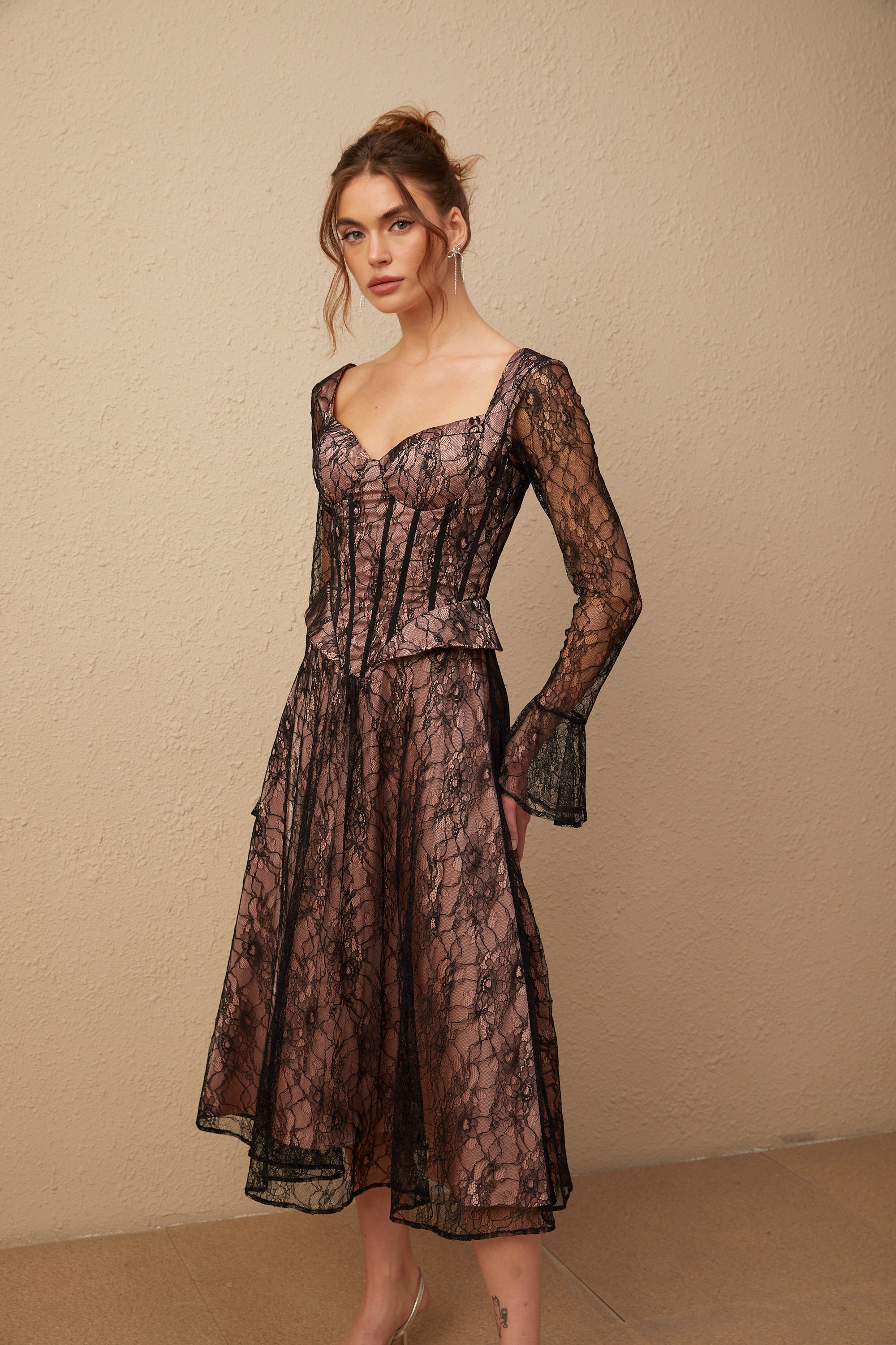 Jennifer black lace flared midi dress (Final Sale-US Only)