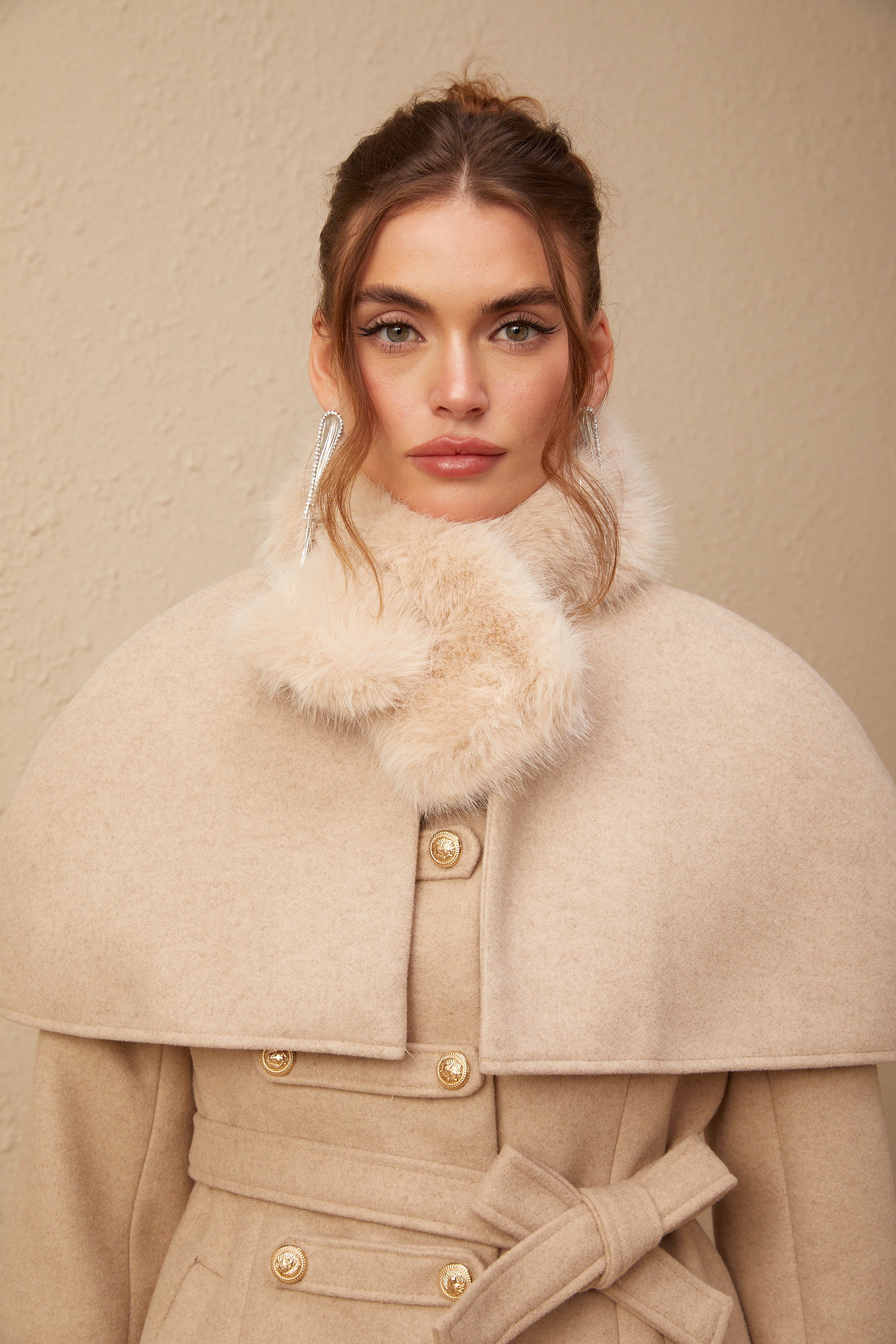 Rosella detachable-cape faux-fur coat (Final Sale)