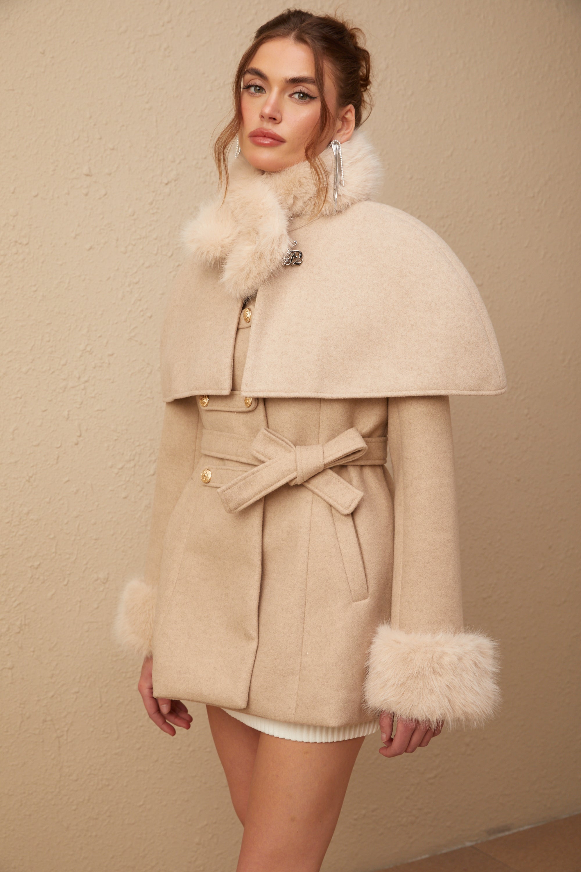 Rosella detachable-cape faux-fur coat (Final Sale)