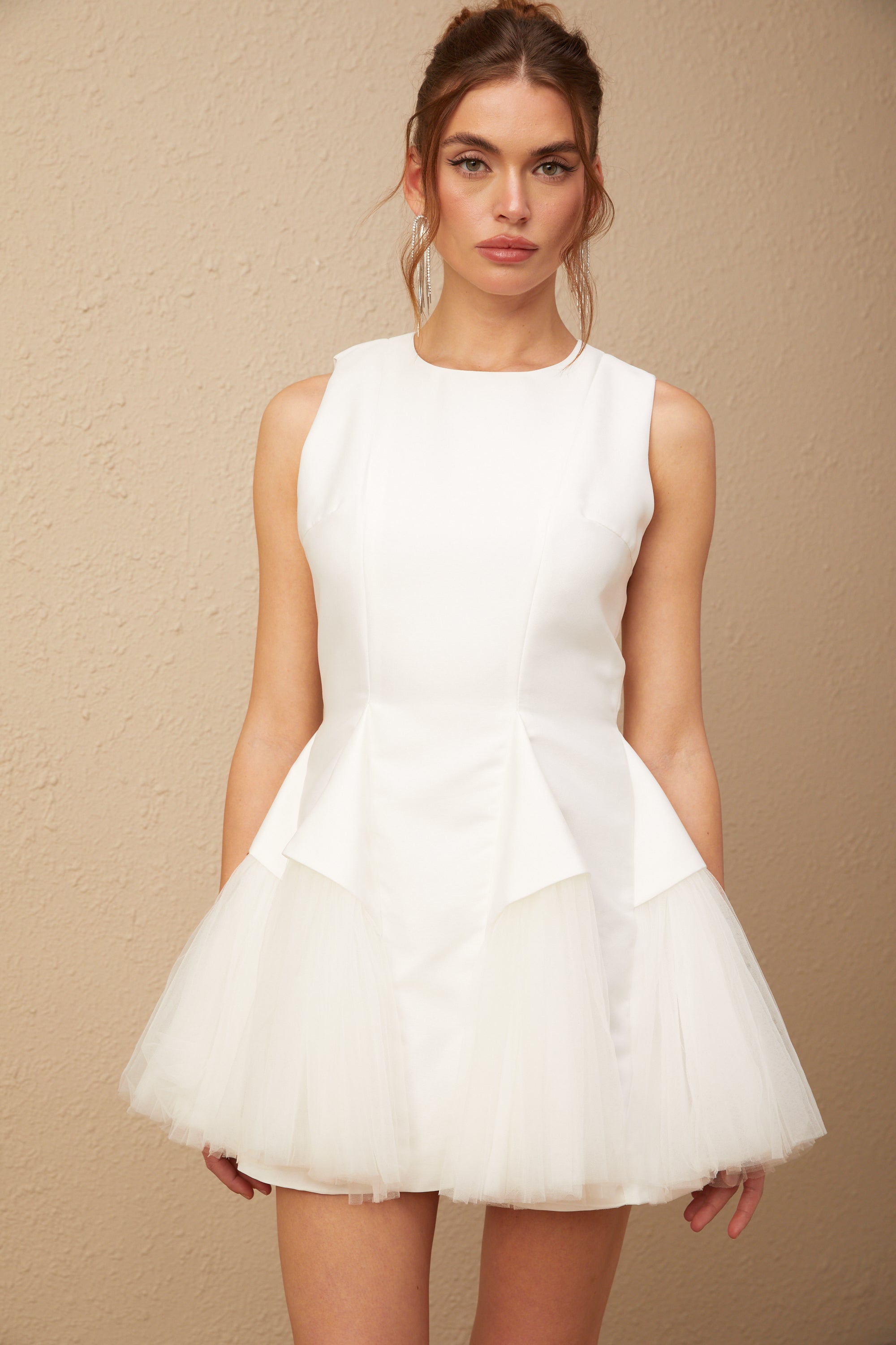 Assunta white puff tulle panelled mini dress (Final Sale-US Only)