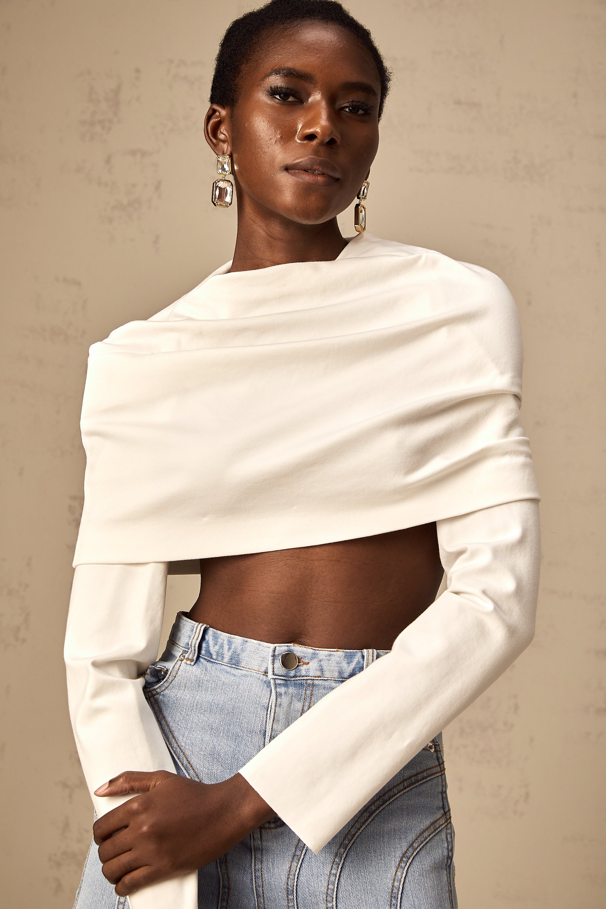 Hanna white ruched cropped top (Final Sale)