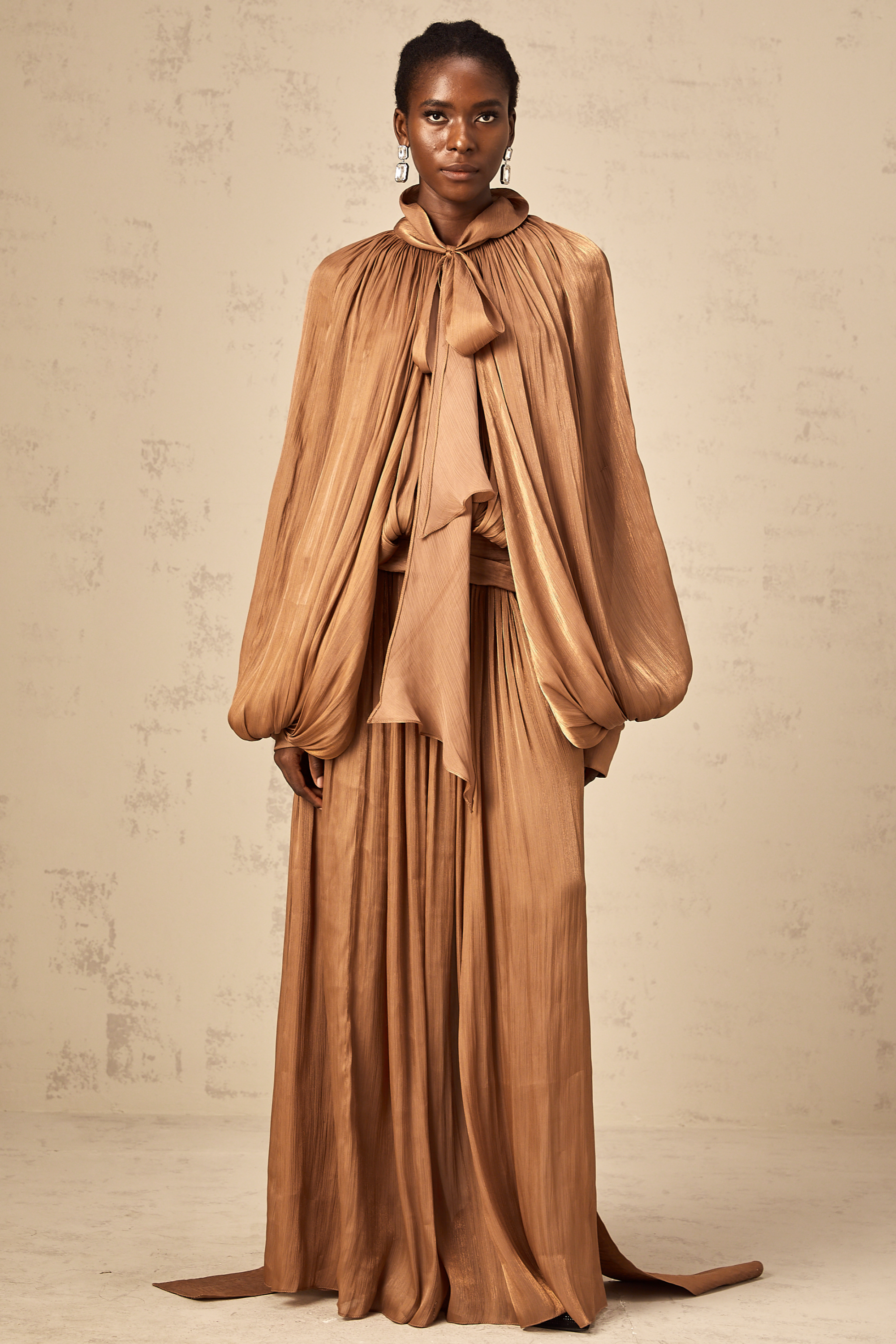 Mila Brown Pleated Satin Maxi Dress (Final Sale-US Only)