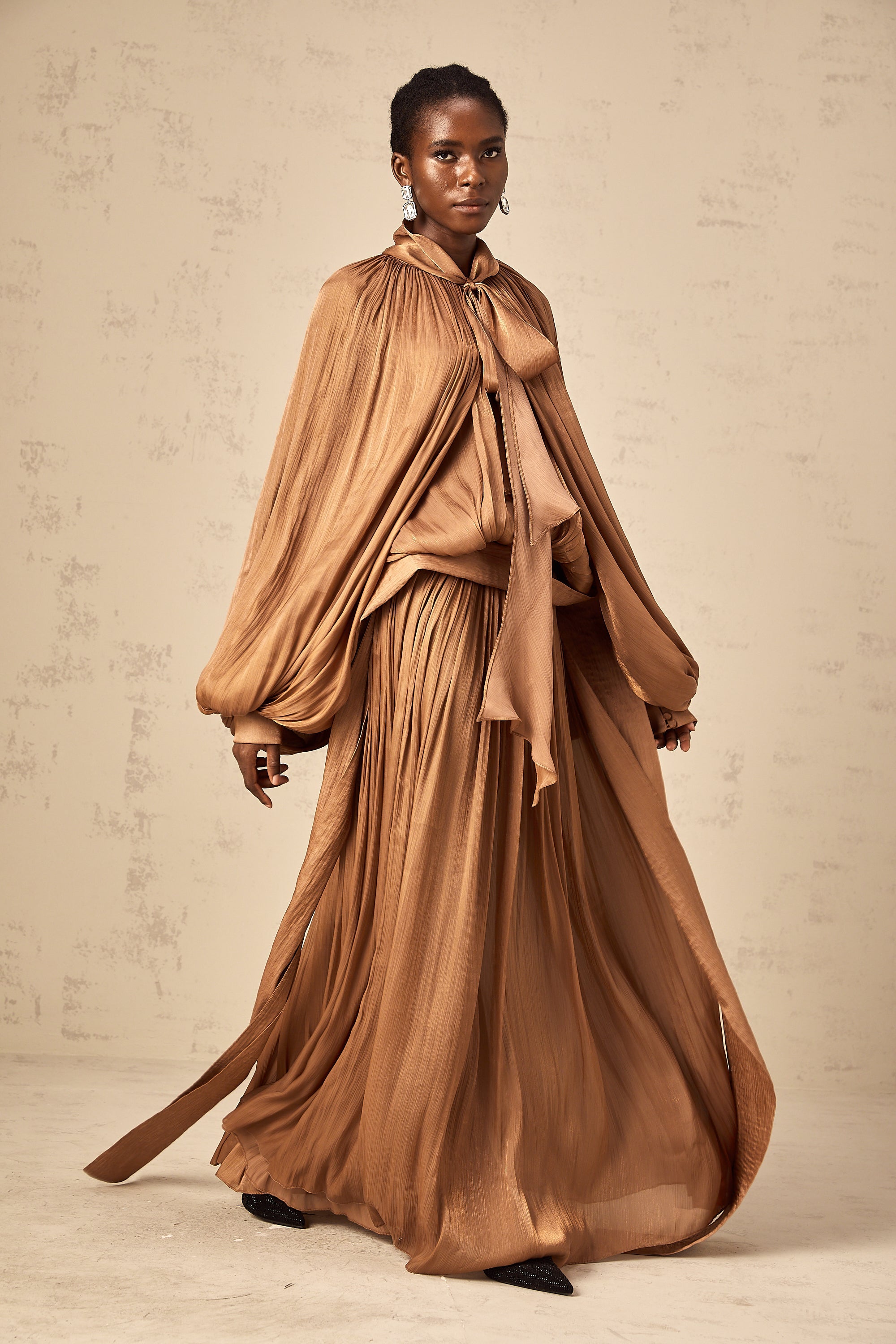 Mila Brown Pleated Satin Maxi Dress (Final Sale-US Only)