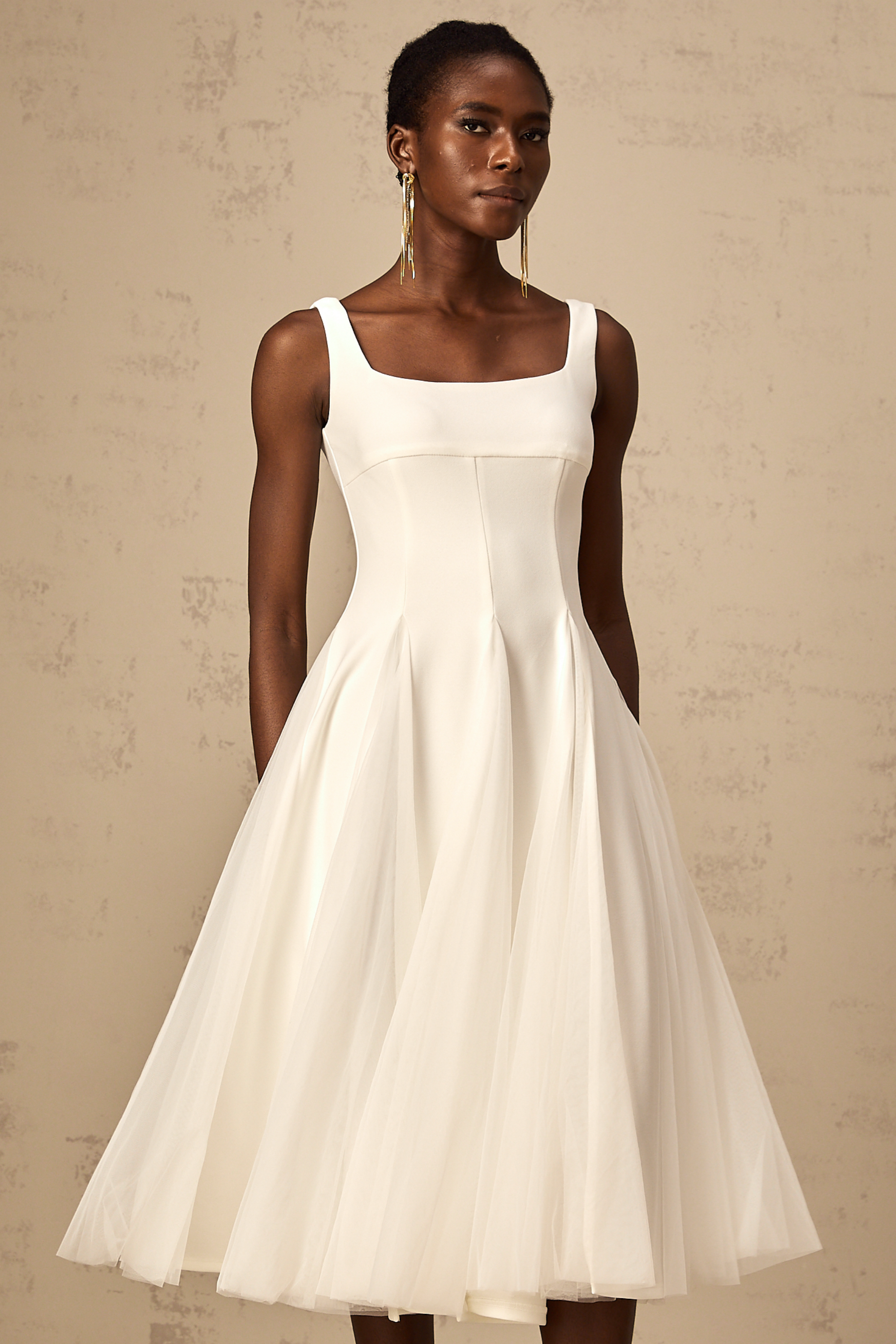 Danielle white tulle godet midi dress (Final Sale-US Only)