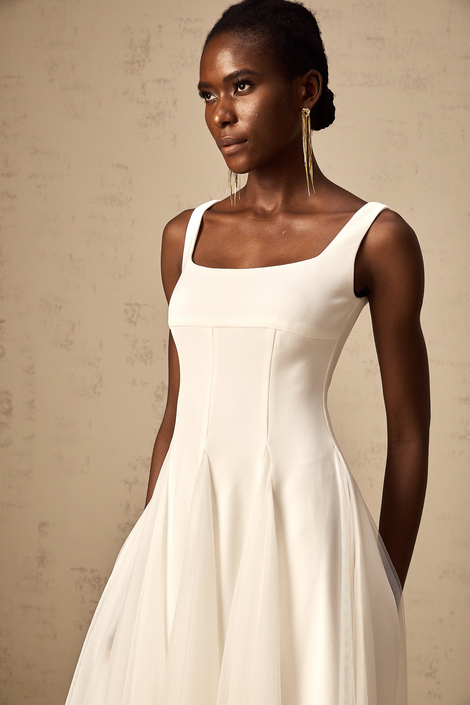 Danielle white tulle godet midi dress (Final Sale-US Only)