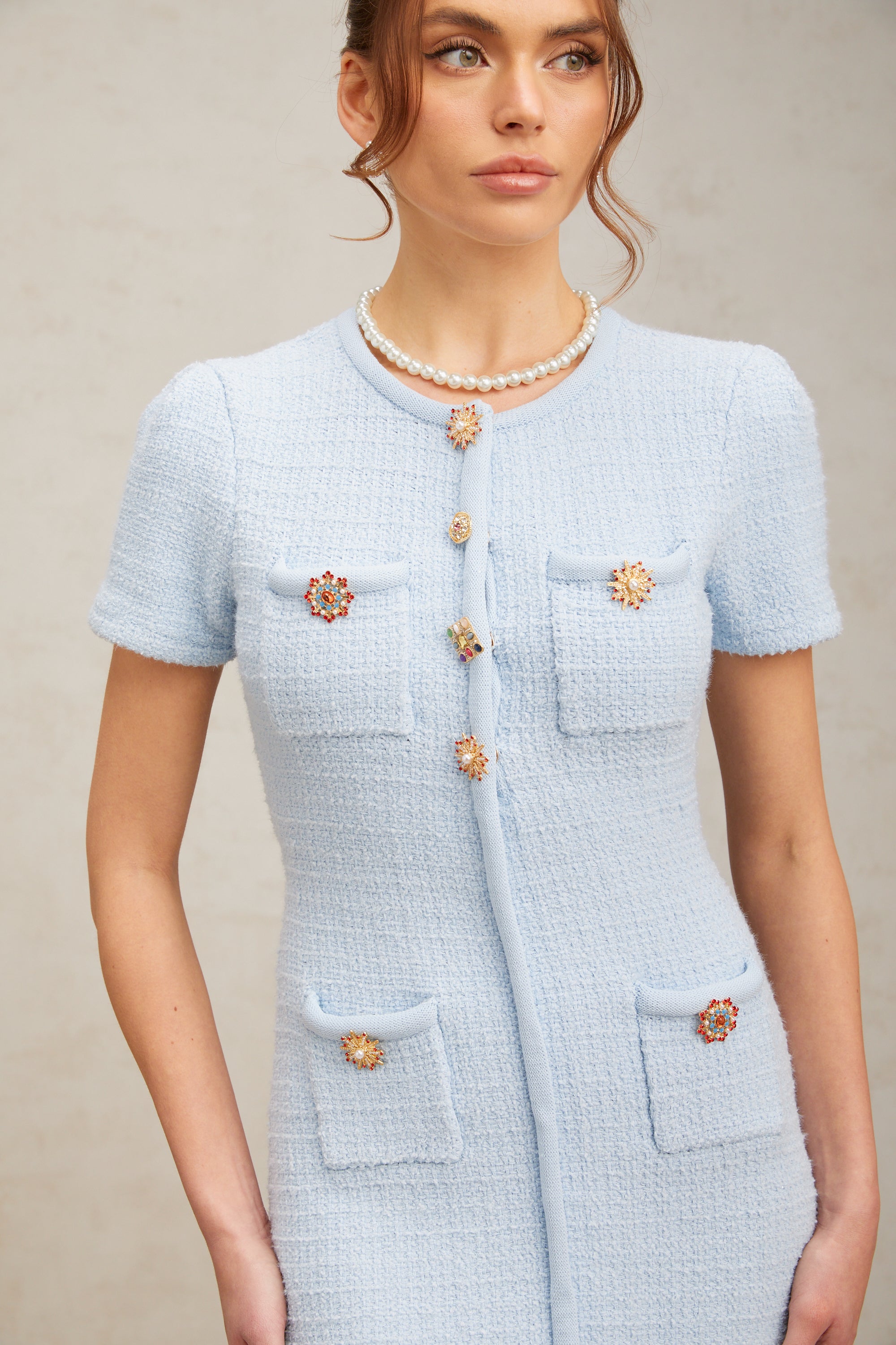 Cindy blue crystal-embellished knit mini dress (Final Sale-US Only)