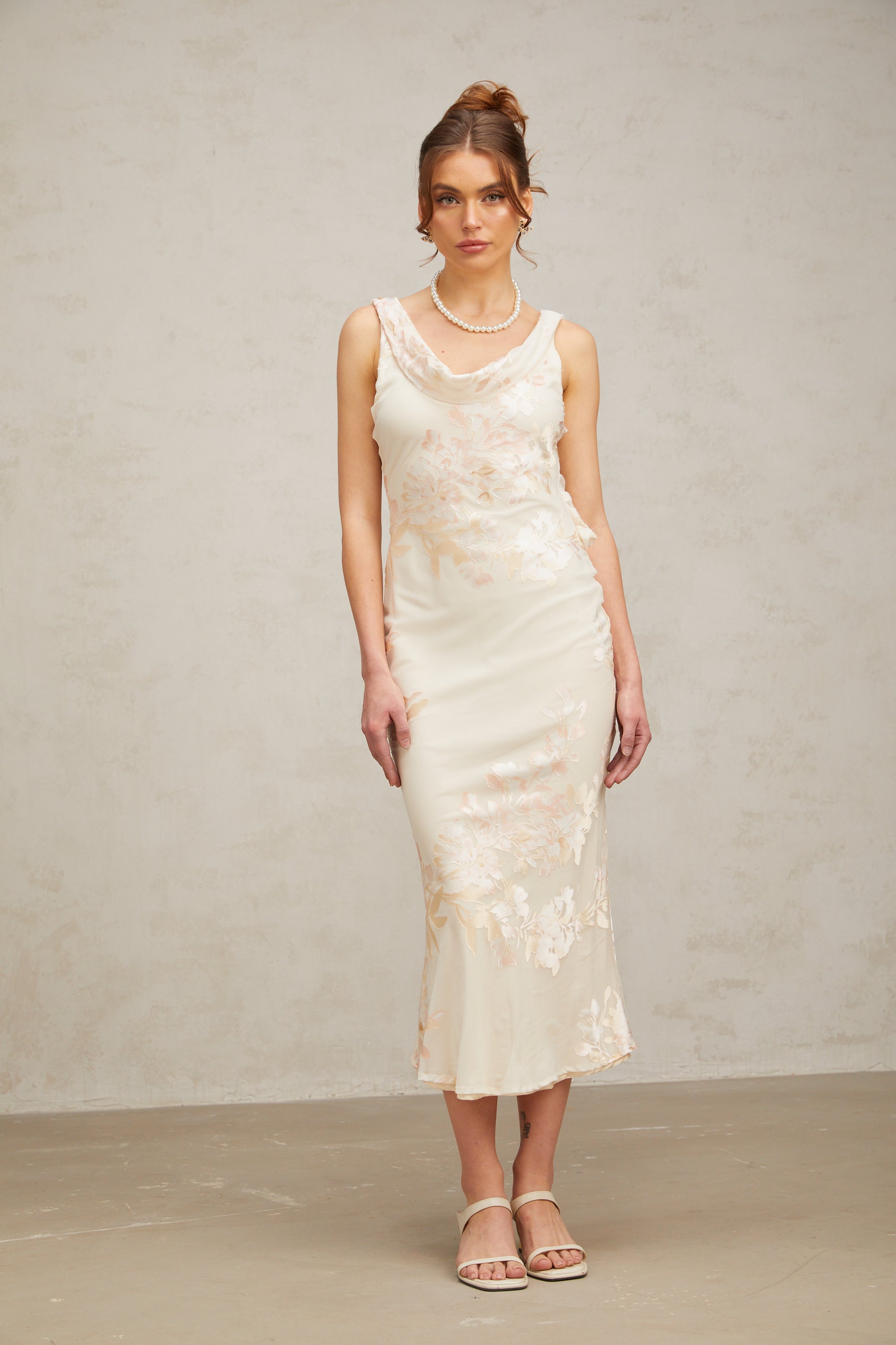 Yolanda beige floral-jacquard midi dress(Final Sale-US Only)