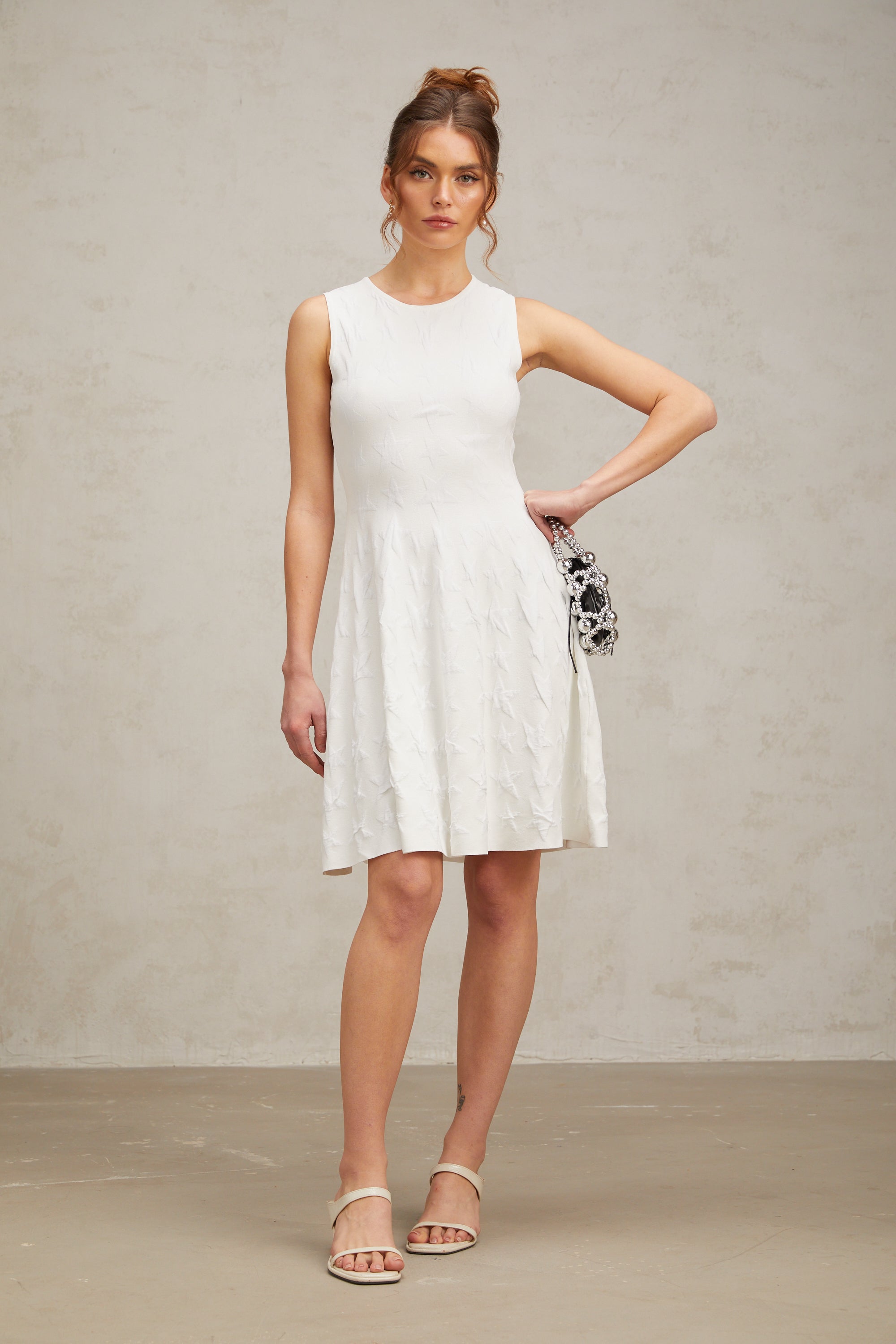 Jasmine white star-pattern knitted mini dress (Final Sale)