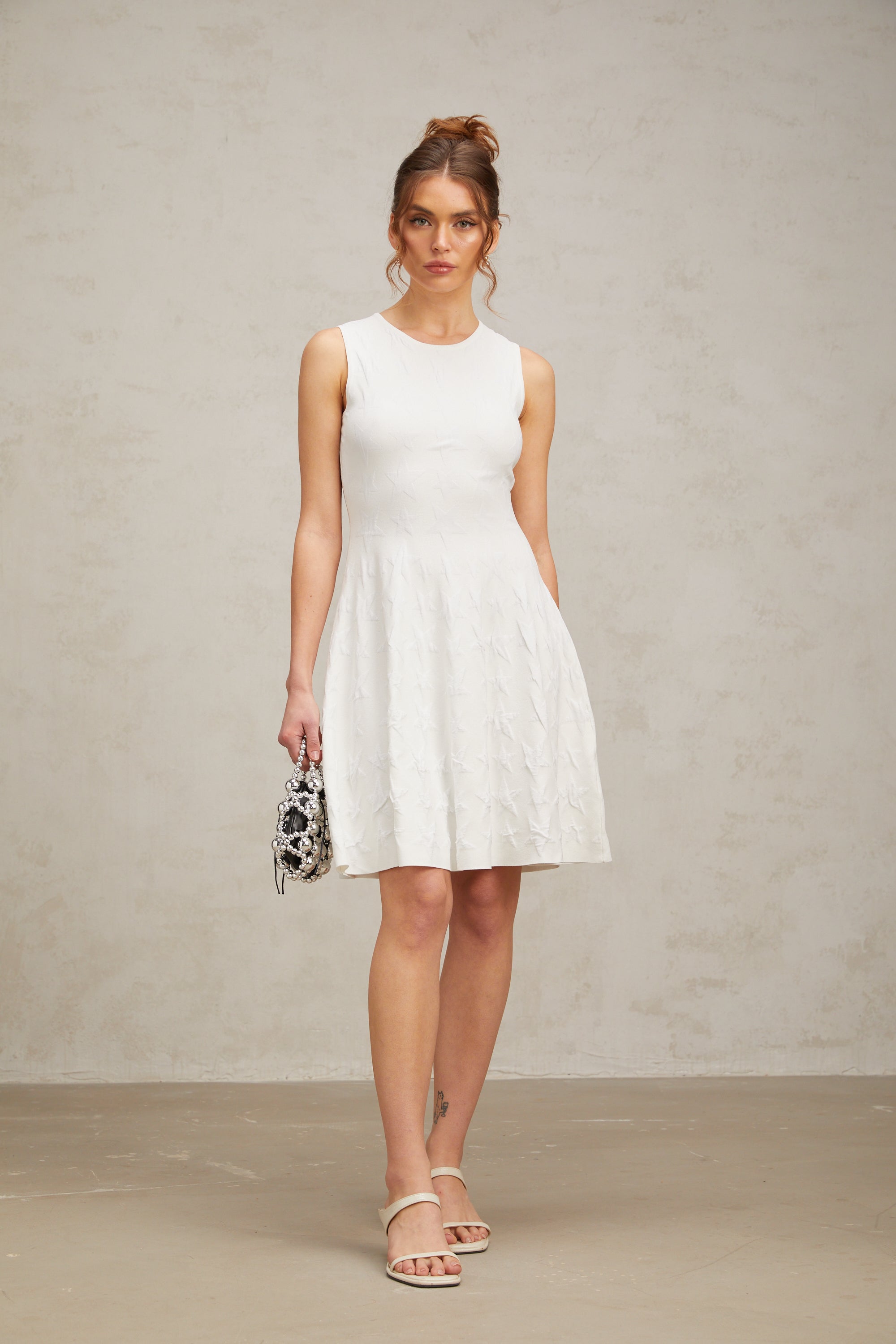 Jasmine white star-pattern knitted mini dress (Final Sale)