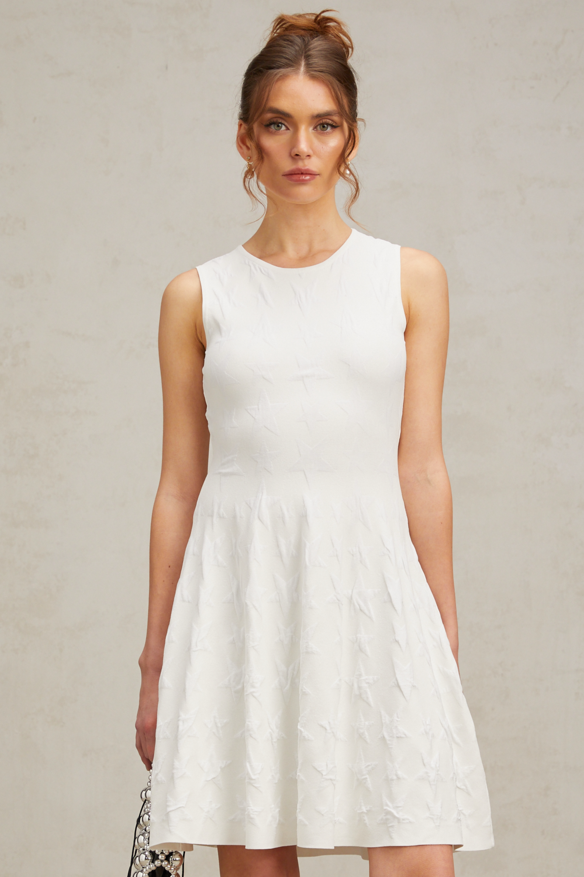 Jasmine white star-pattern knitted mini dress (Final Sale)