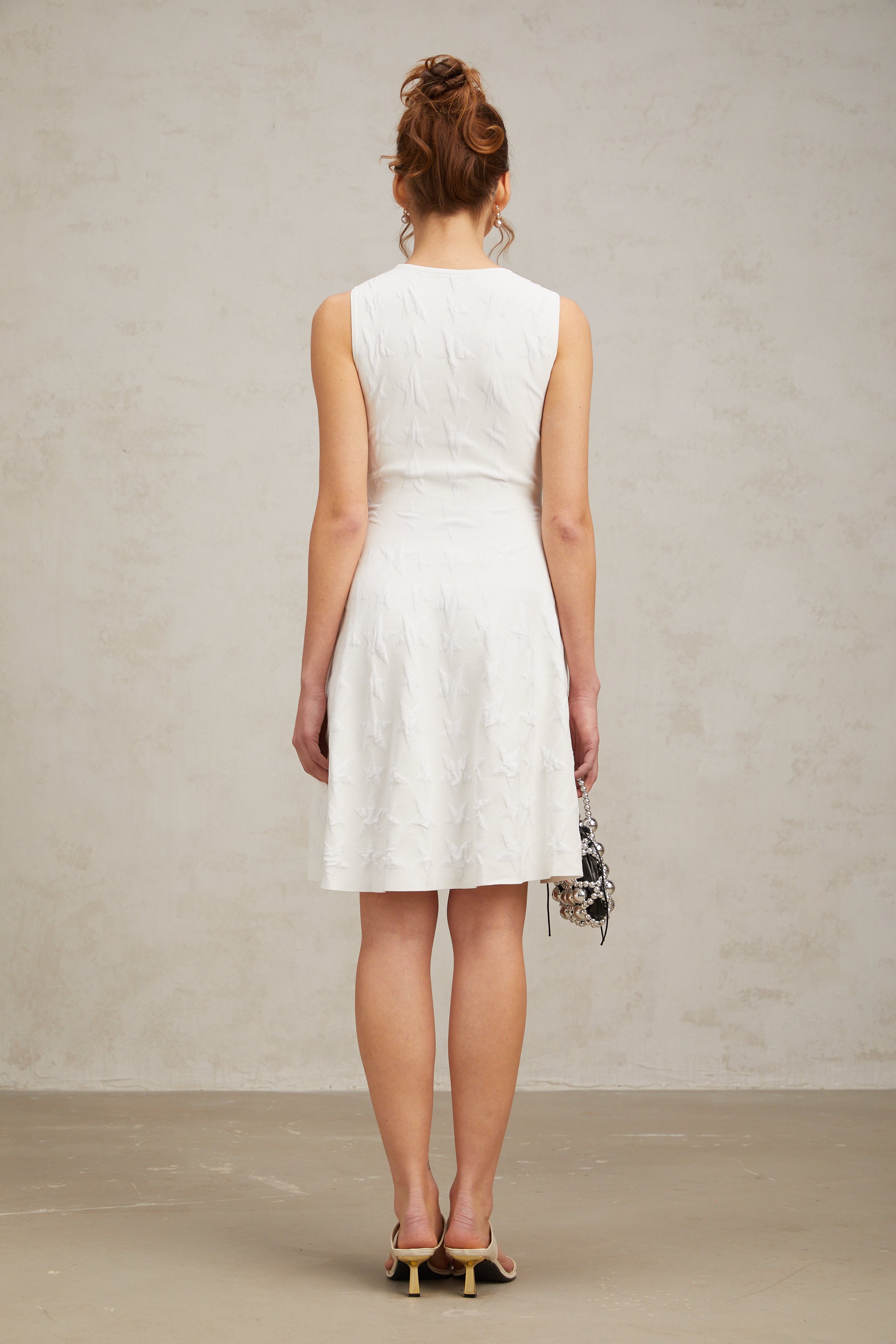 Jasmine white star-pattern knitted mini dress (Final Sale)