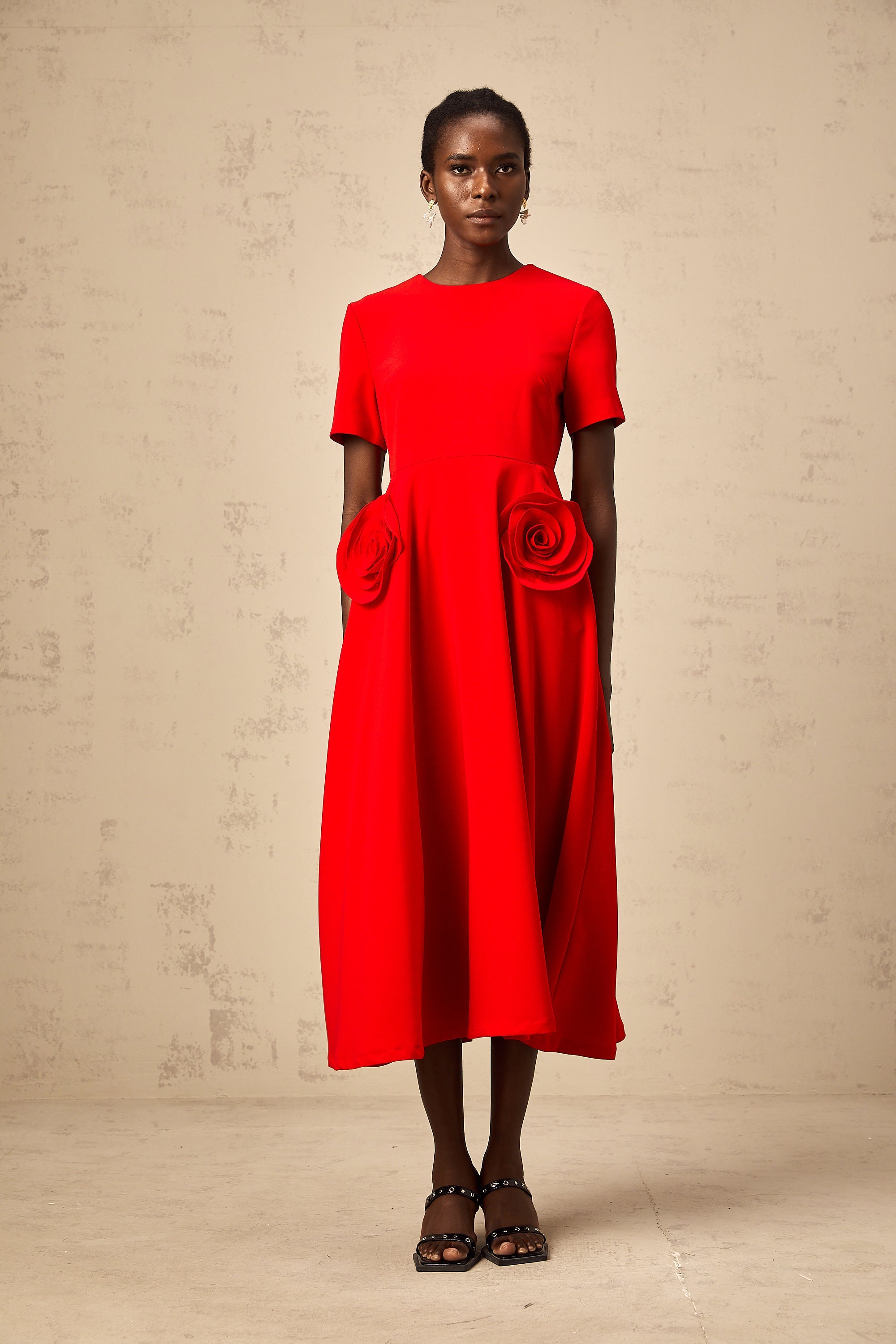 Isolde red floral-appliqué midi dress (Final Sale-US Only)