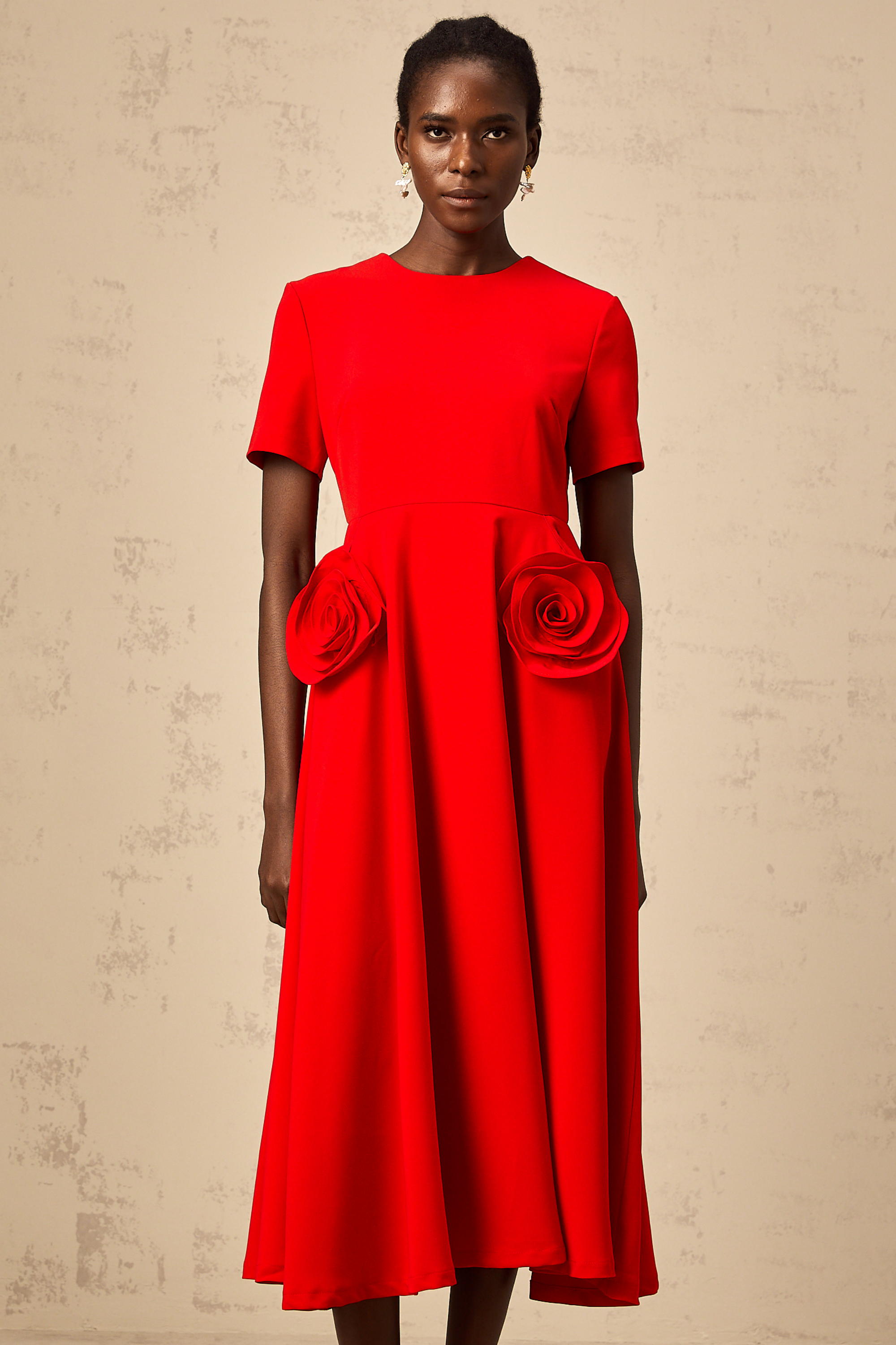 Isolde red floral-appliqué midi dress (Final Sale-US Only)