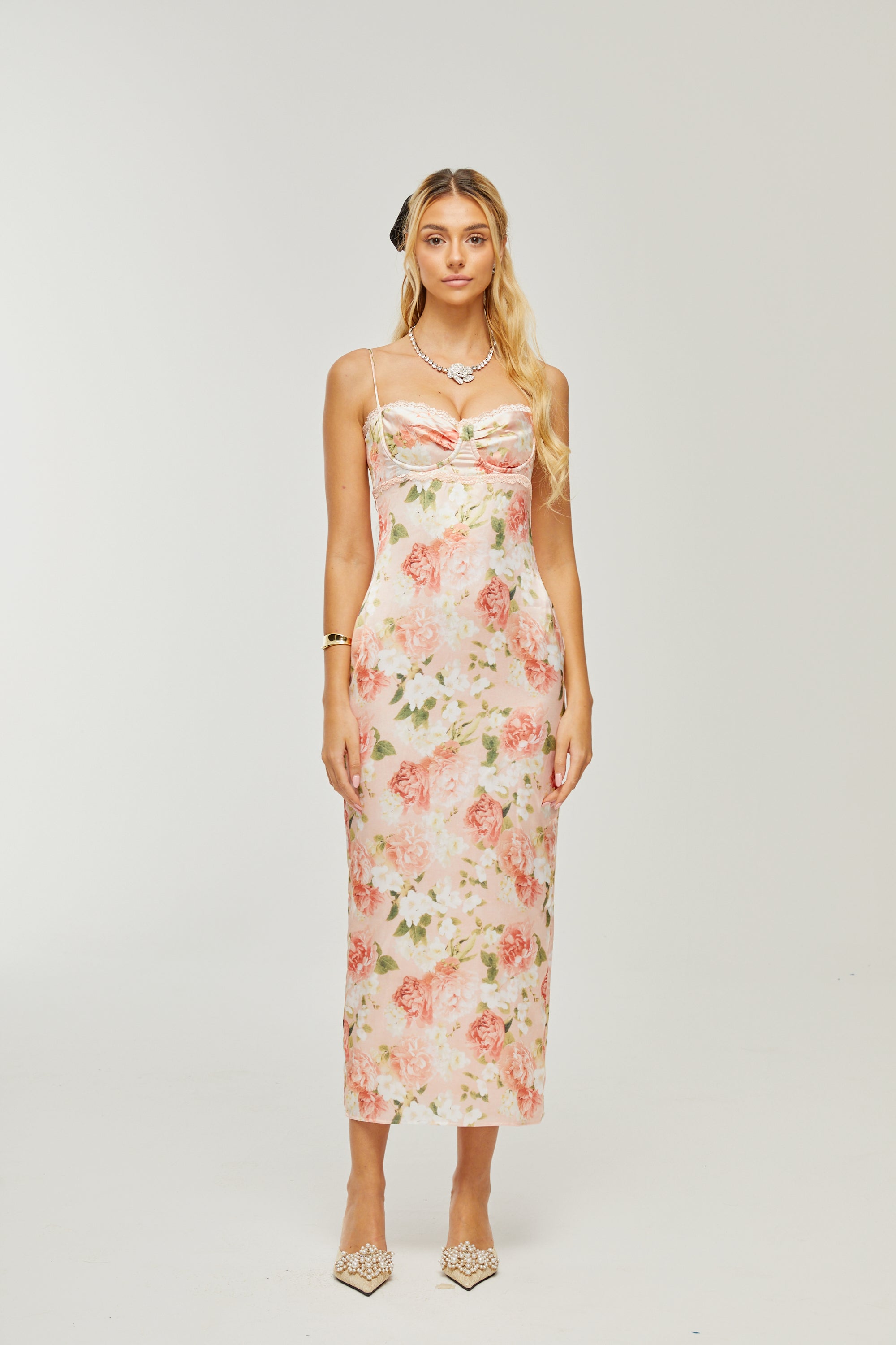 Yvette pink floral-print satin maxi dress (Final Sale-US Only)