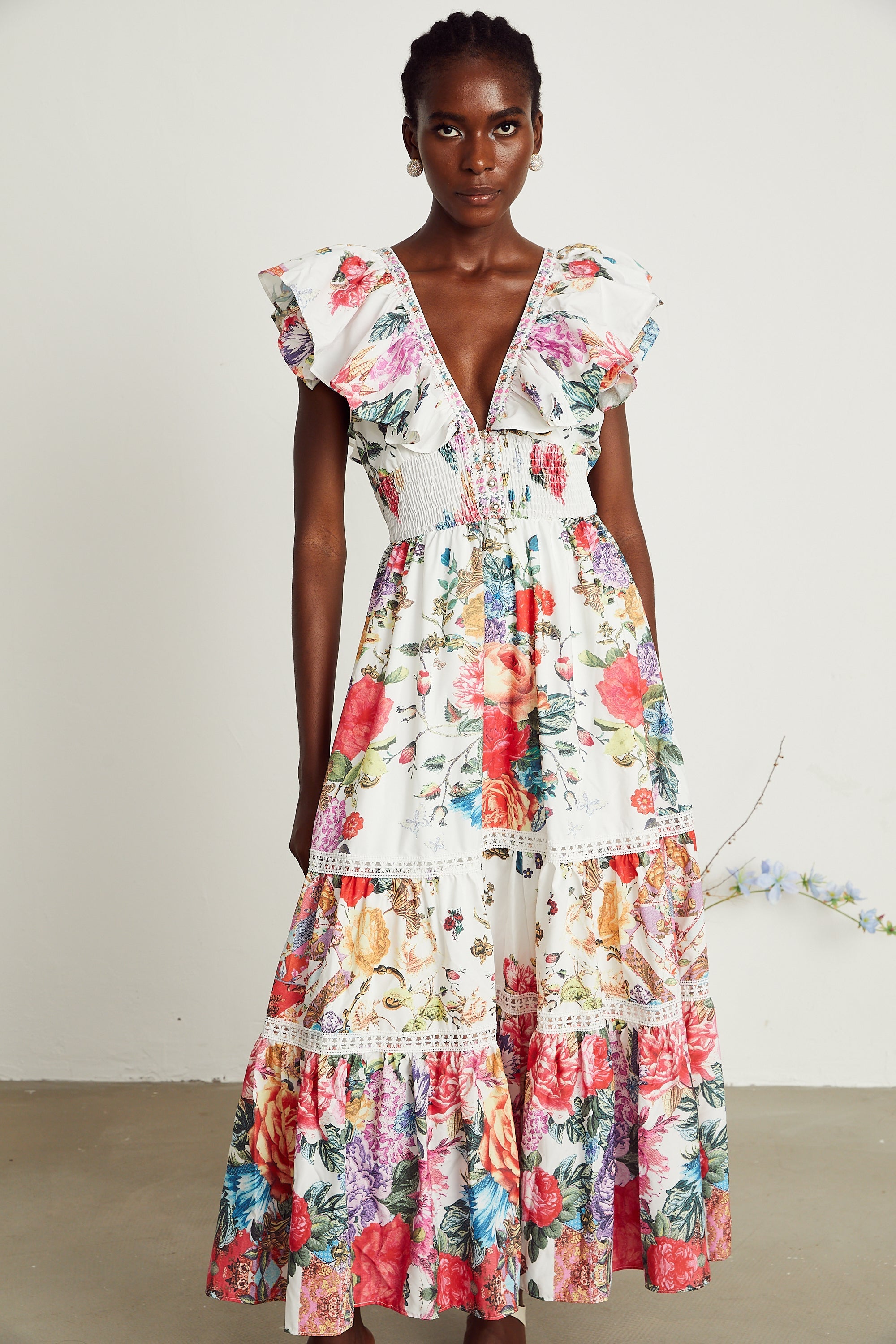 Claire floral-print ruffled midi dress (Final Sale-US Only)