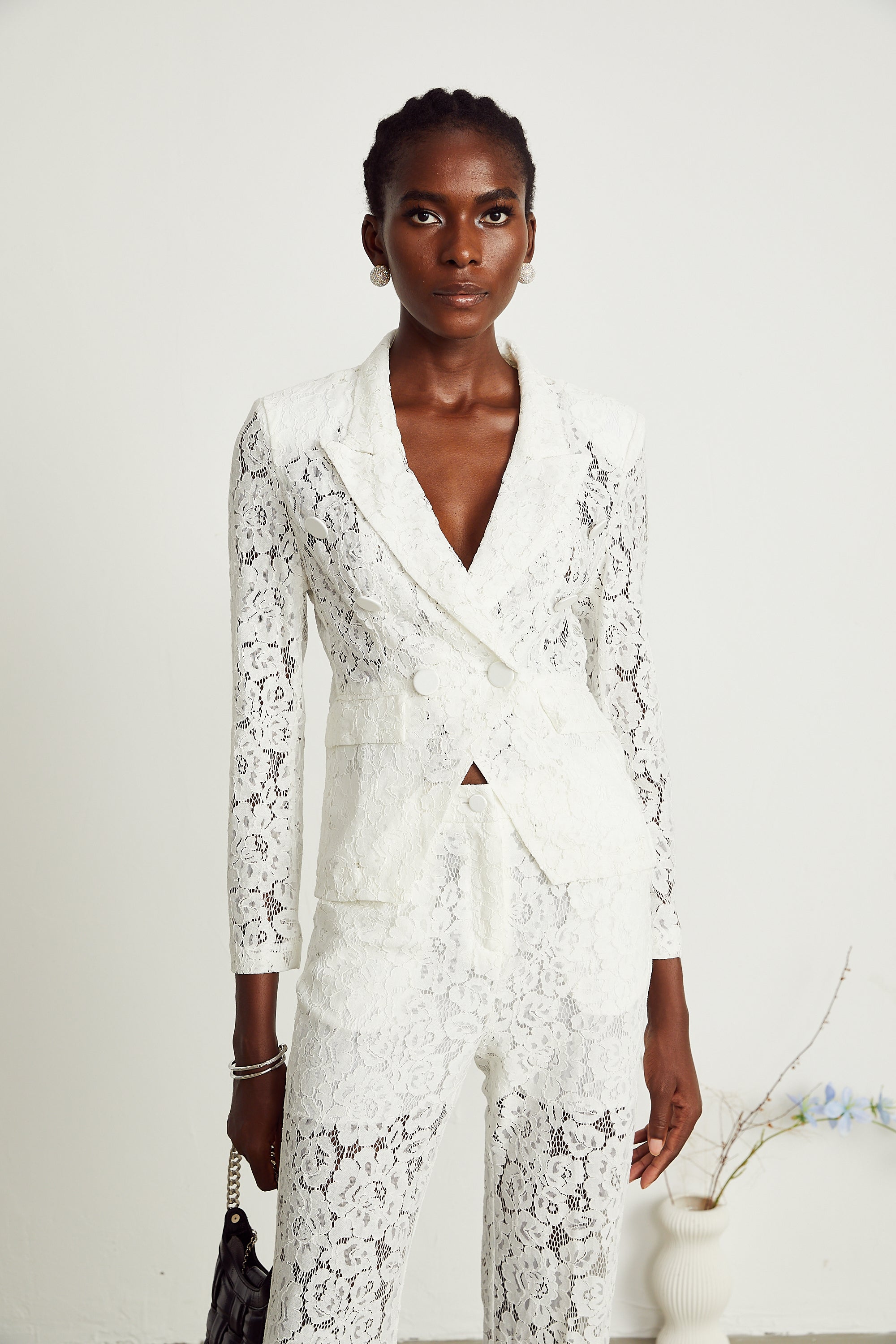 Zoé Sheer Lace Blazer & Trousers Matching Set (Final Sale-US Only)