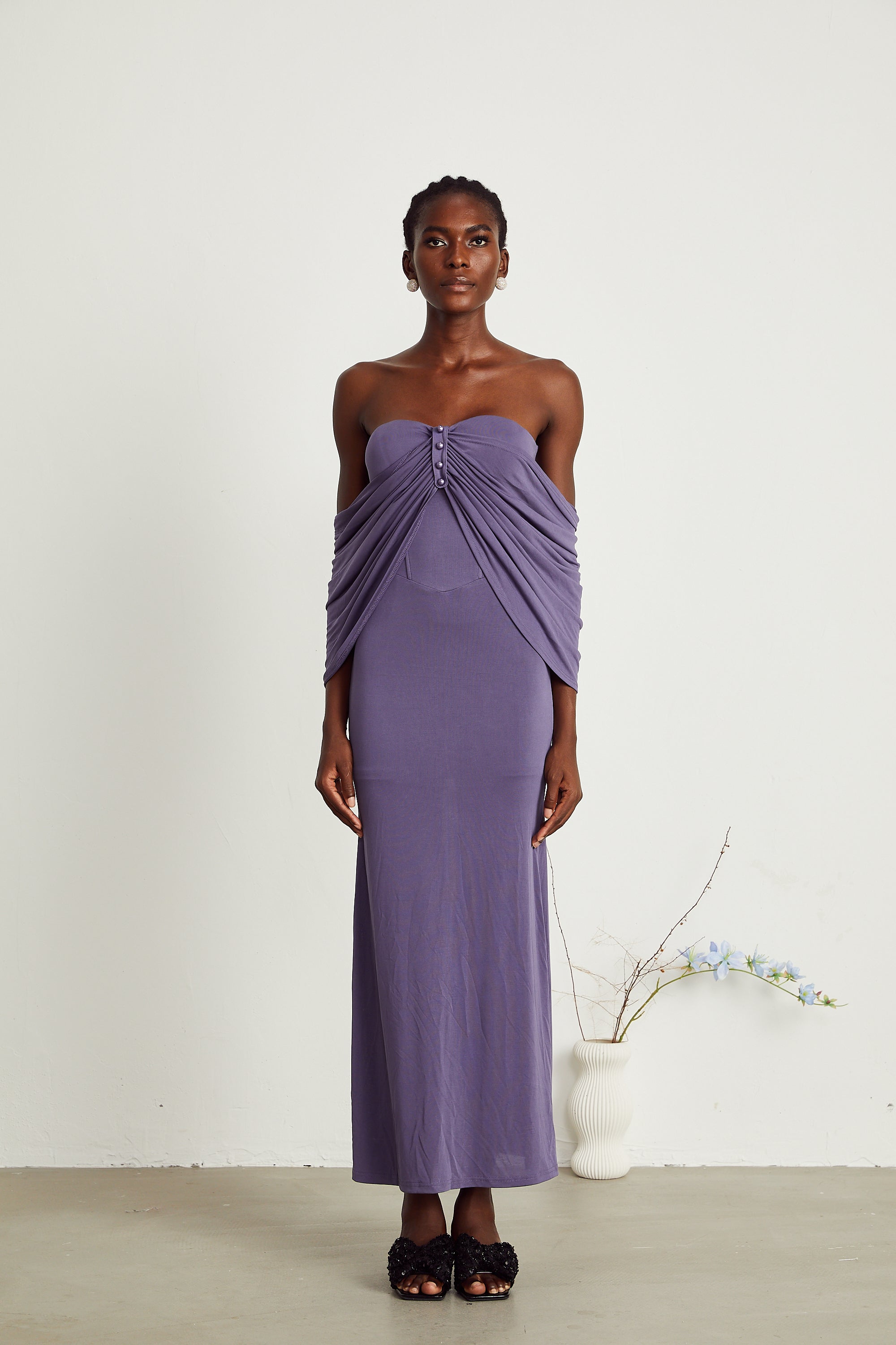 Delphine purple ruched midi dress (Final Sale-US Only)