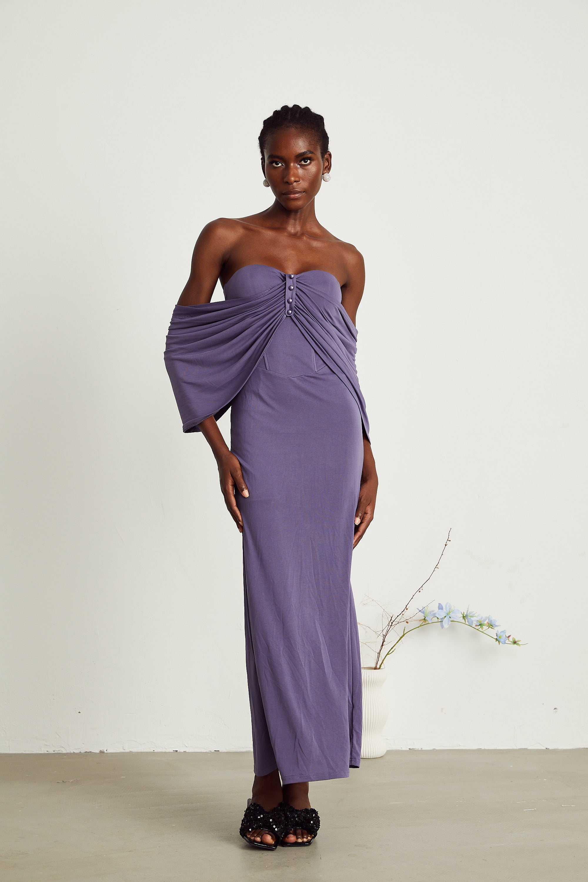 Delphine purple ruched midi dress (Final Sale-US Only)