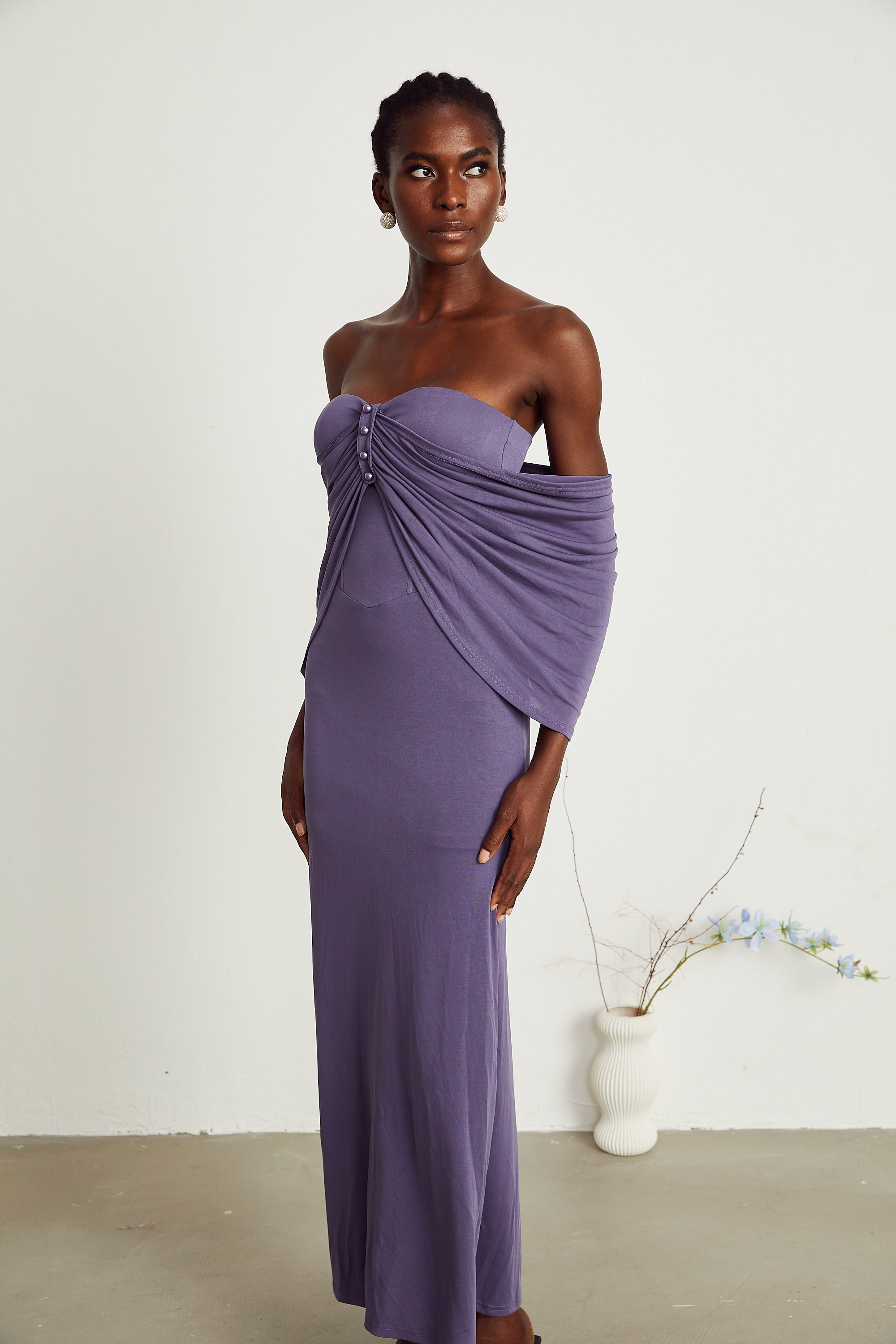 Delphine purple ruched midi dress (Final Sale-US Only)