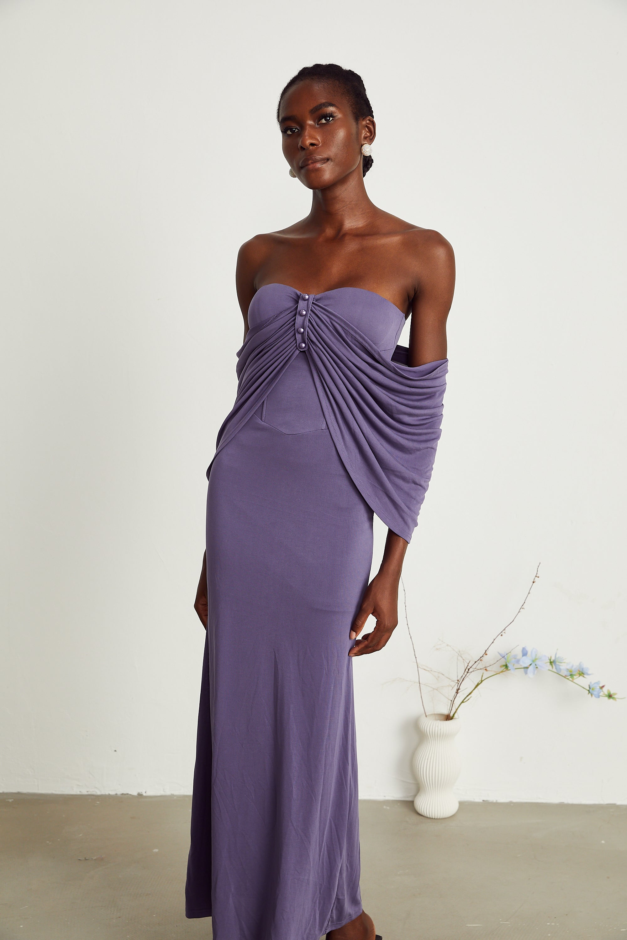 Delphine purple ruched midi dress (Final Sale-US Only)