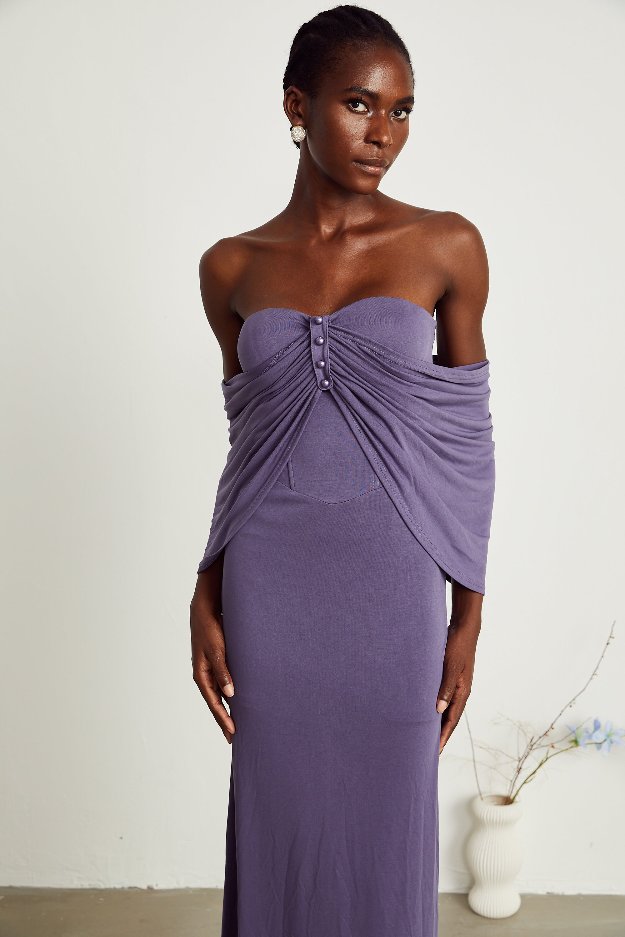 Delphine purple ruched midi dress (Final Sale-US Only)
