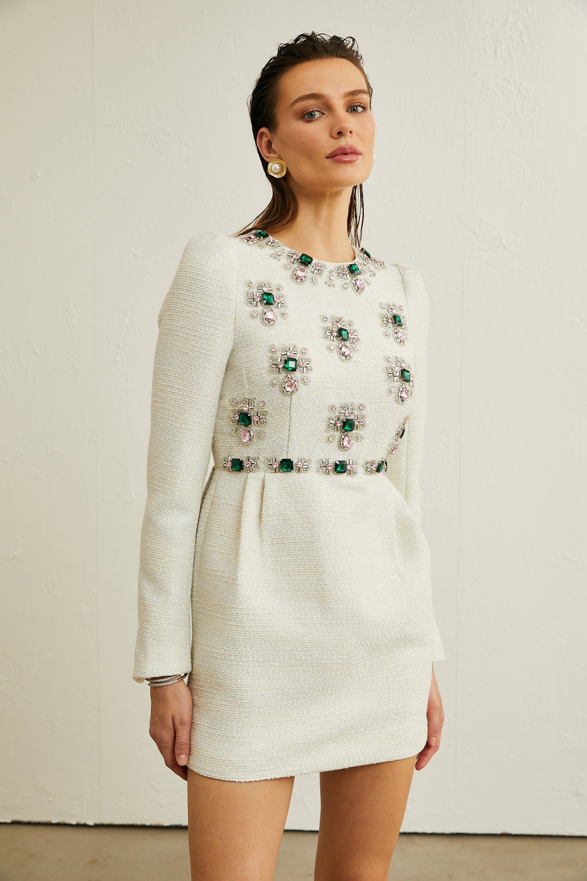 Pauline white tweed bead-embellished mini dress (Final Sale)